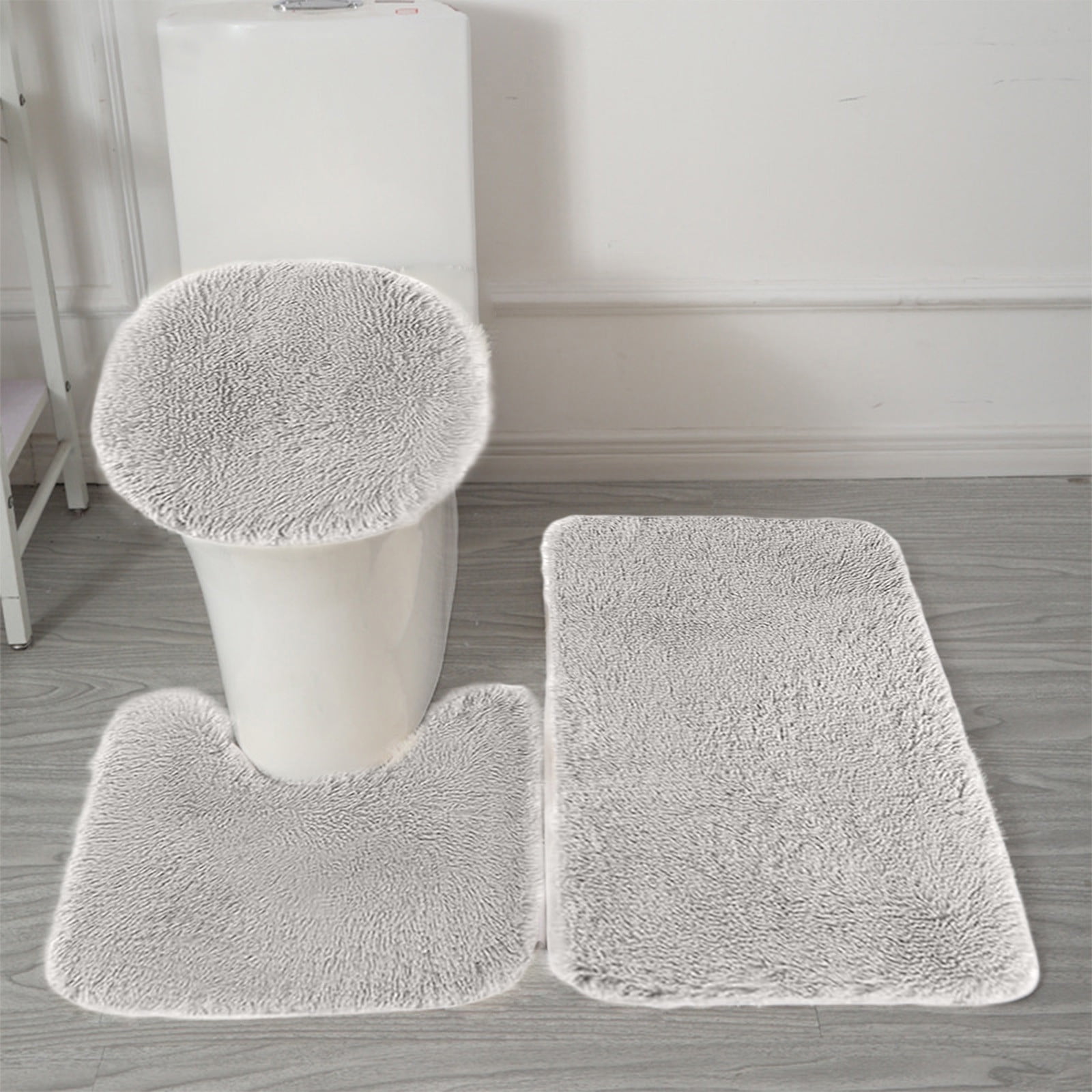 Bathroom Rugs Solid Color Bath Mats 3 Set Bath Mats for bathroom Toilet Mats Universal Soft Comfortable Water Absorption Non-Slip Thick Machine Washable Easier to Dry Gray 1