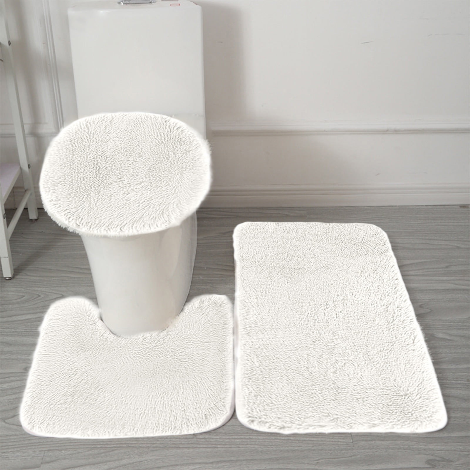 Bathroom Rugs Solid Color Bath Mats 3 Set Bath Mats for bathroom Toilet Mats Universal Soft Comfortable Water Absorption Non-Slip Thick Machine Washable Easier to Dry White 1