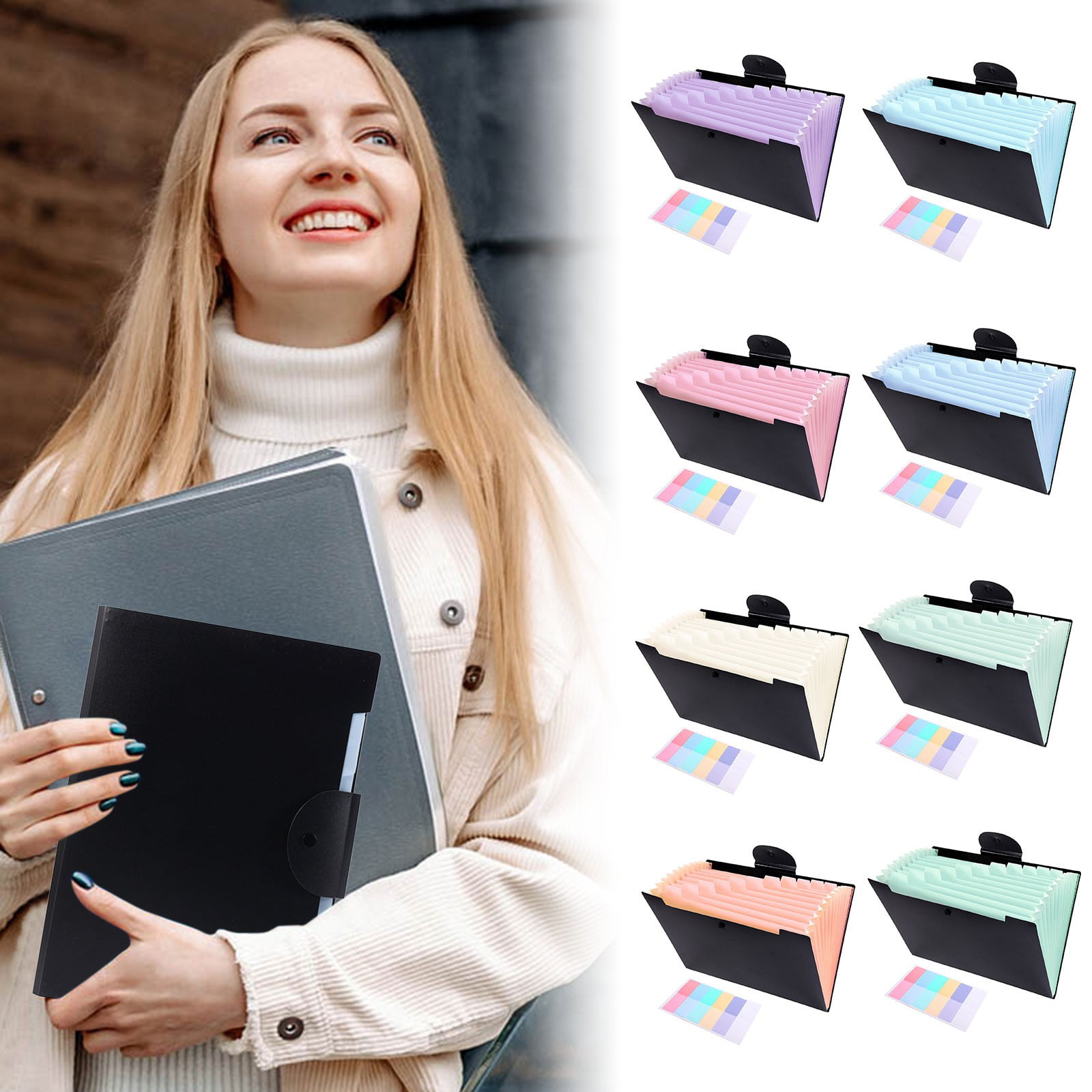 LGCASL Accordion File Organizer Expanding File Folder with 12 Pockets Portable Receipt Paper Bill Document Organizer Letter/ Size Filing Folder Schǒ-ǒl Black B