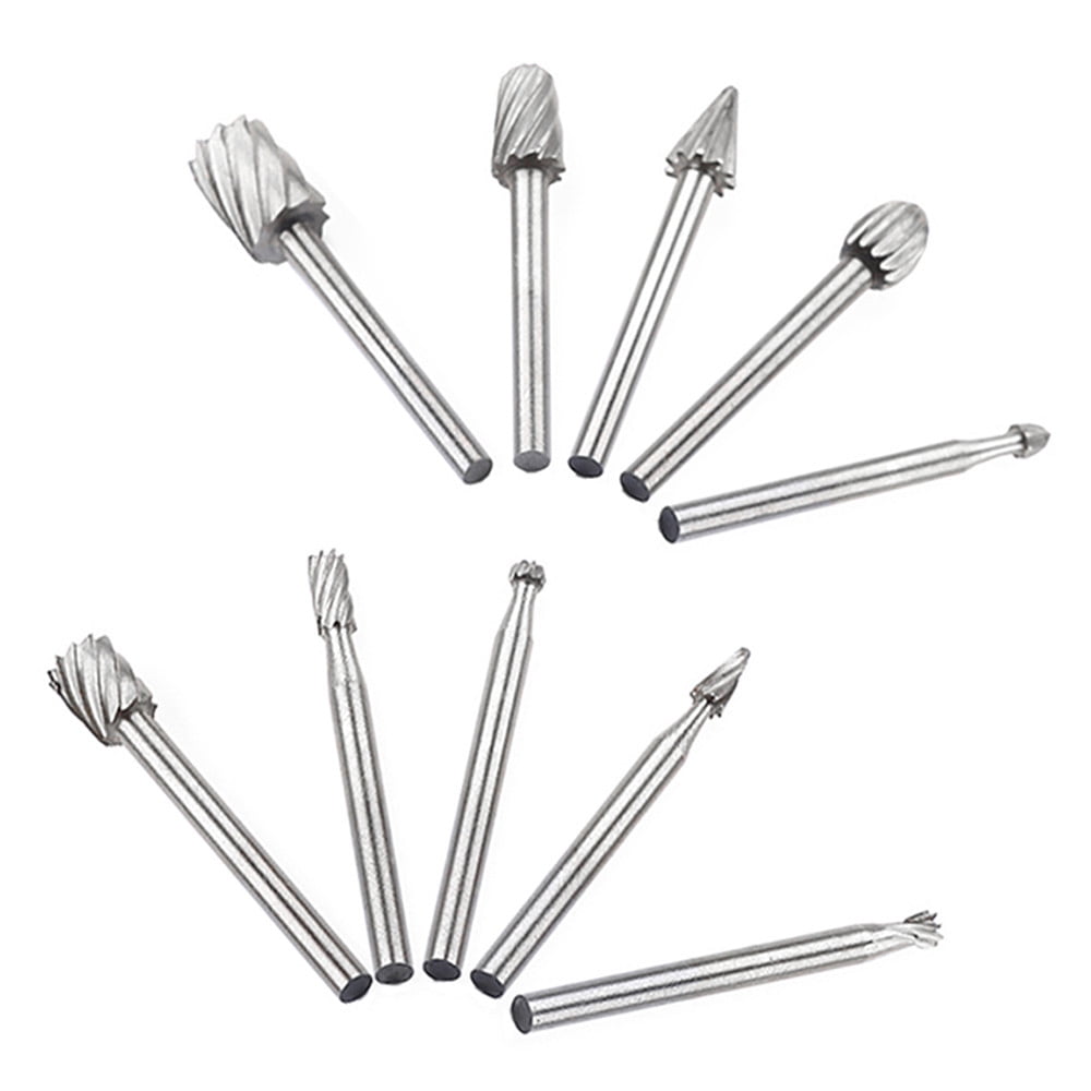 JWDX Drill Bit Clearance! 10Pcs Fine Needle Rotary Files White Diamond Drill Bits Silver, 10 Pcs/Set Hss Dremel Routing Rotary Milling Rotary File Cutter Wood, include 10 Drill Bits Silver