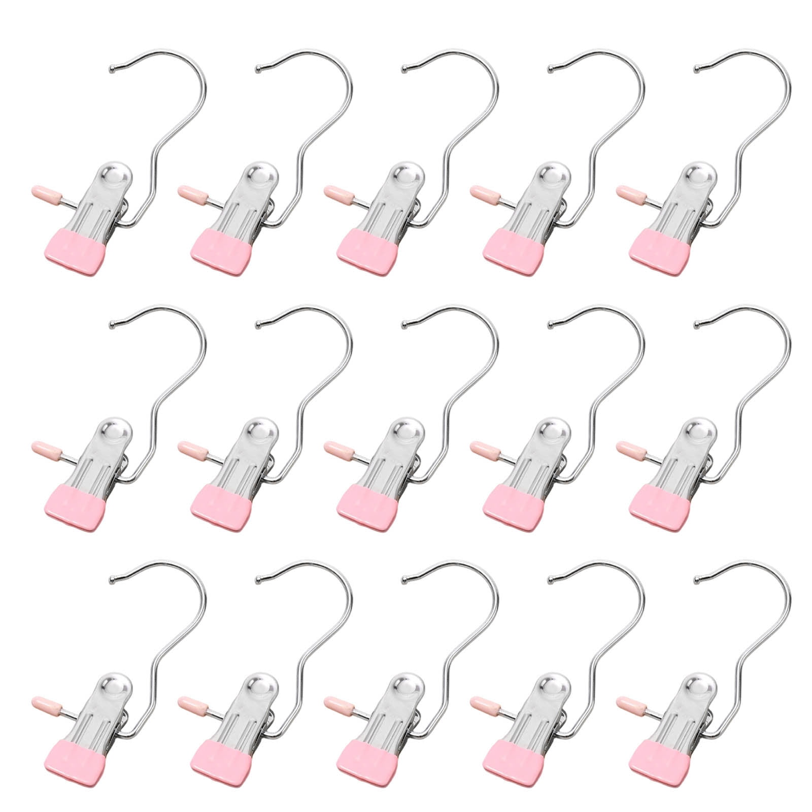 Clothes Pins, 15 Pack Hanger Hooks, Stainless Steel Laundry Clips, Travel Hangers, Towel Clips, Legging Organizer for Closet Hanging, Space Saving Hanger Clips for Pants, Jeans, Hats, Boot Silver