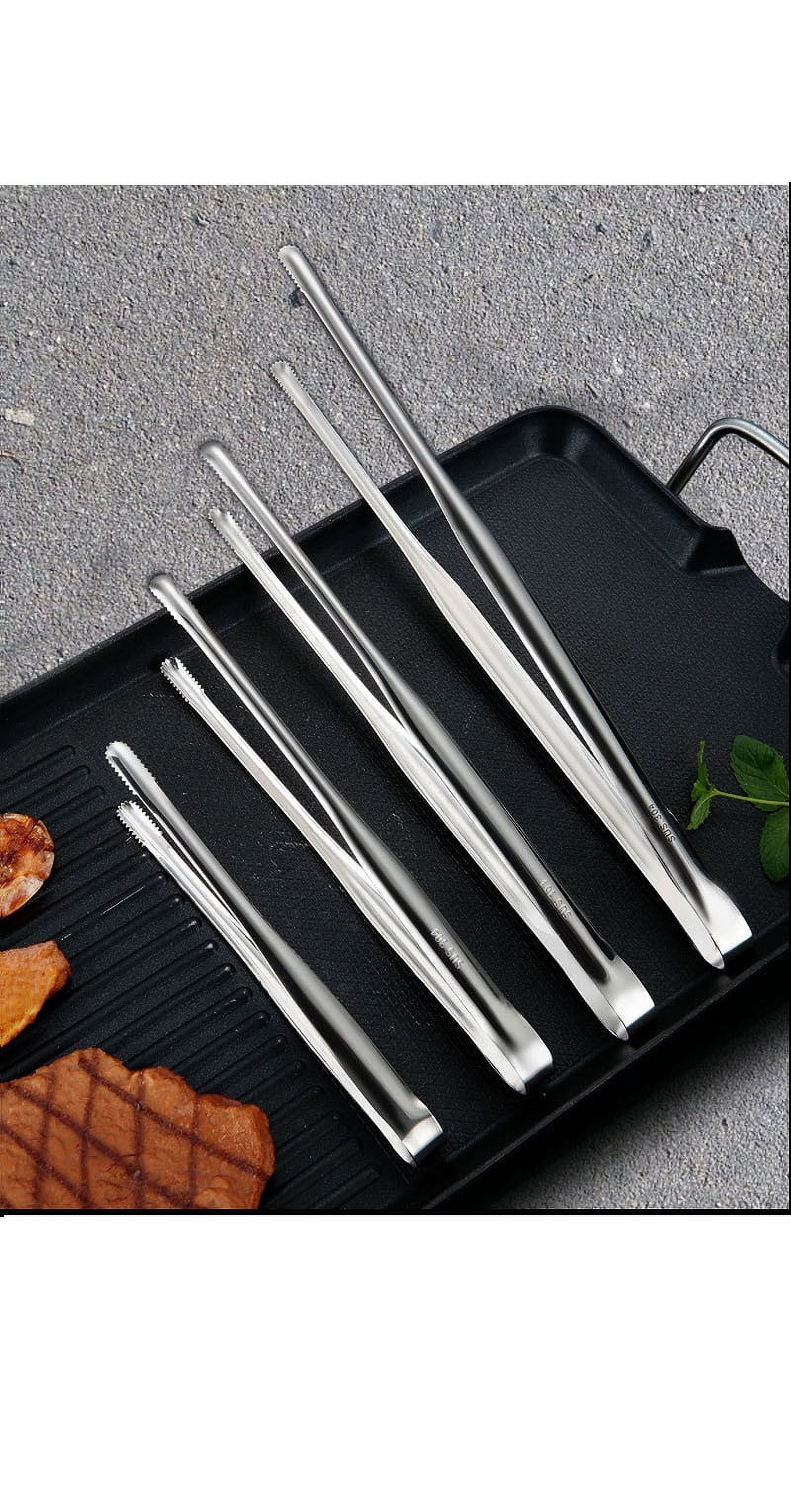 Stainless Steel Slim Tongs 2PCS, Japanese Barbecue Tweezers, Lightweight Yakiniku Tongs, Korean Grill Tong, Upscale Sushi Tong, Small Kitchen Tong,304 Stainless Steel Meat Clip Steak Clip Silver