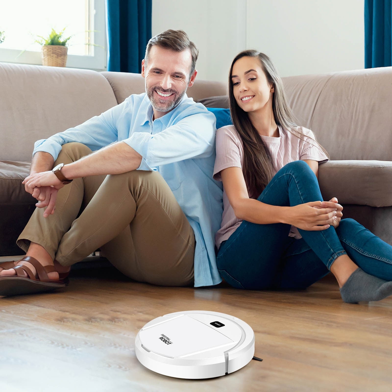 Robot Vacuum Cleaner, 4 in 1 Ultra Thin Low Operation Intelligent Sweeping Mopping Robot,for Hard Floor, Pet Hair and Low-Piled Carpet,Quiet,Integral Memory Multiple Cleaning Modes Vacuum White