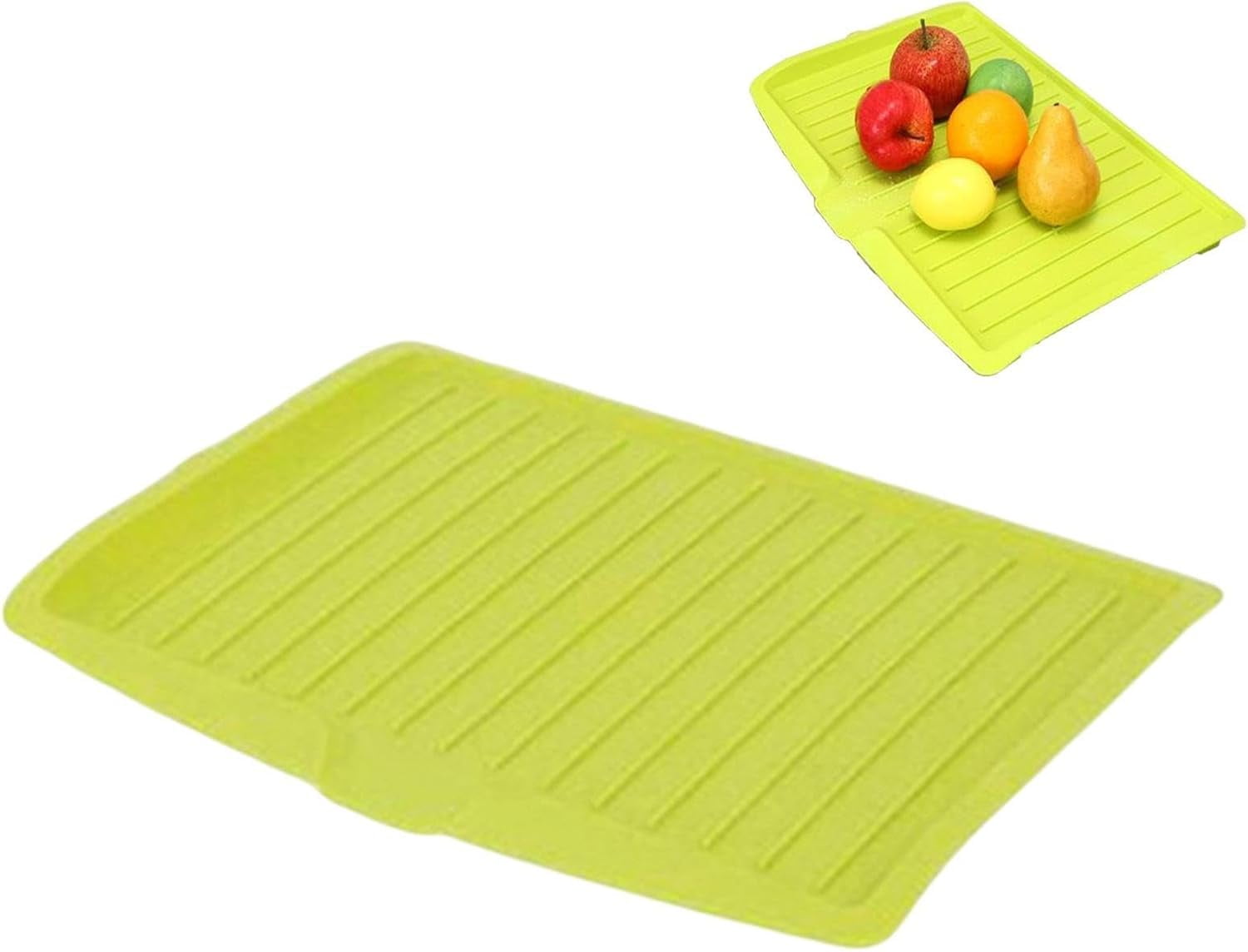 Dish Drain Board with Side Drop - Kitchen Utility Draining Board, Drain Rack, 17.5x12 Inch Kitchen Drying Tray | Heat-Resistant Drip Rack for Quick Drainage and Easy Storage, Drying Dish Rack Tray Green