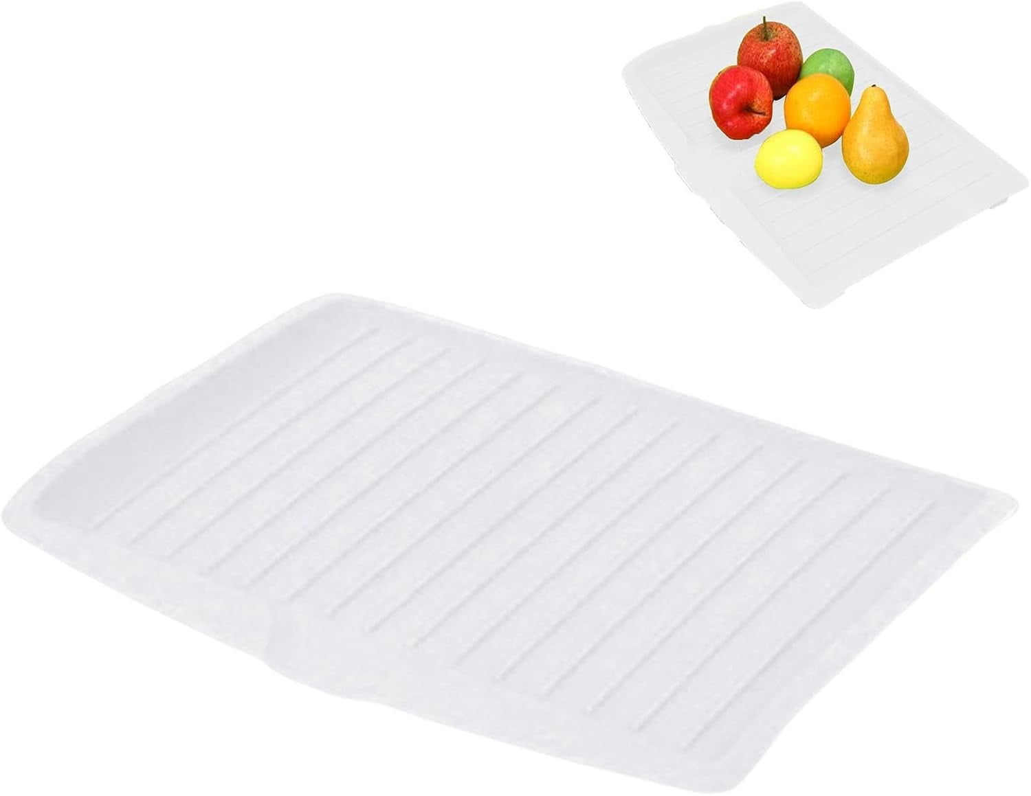 Dish Drain Board with Side Drop - Kitchen Utility Draining Board, Drain Rack, 17.5x12 Inch Kitchen Drying Tray | Heat-Resistant Drip Rack for Quick Drainage and Easy Storage, Drying Dish Rack Tray White