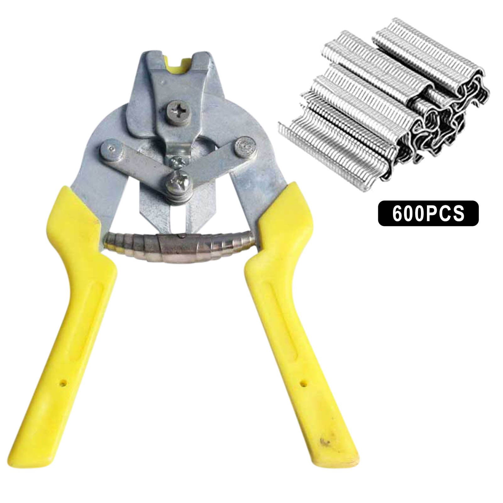 M-Type Nail Ring Pliers Kit with 600 Clips - Automatic Cage Building Tool for Chicken Coops & Fences - Anti-Slip Rubber Handle & Spring-Assisted Operation Yellow