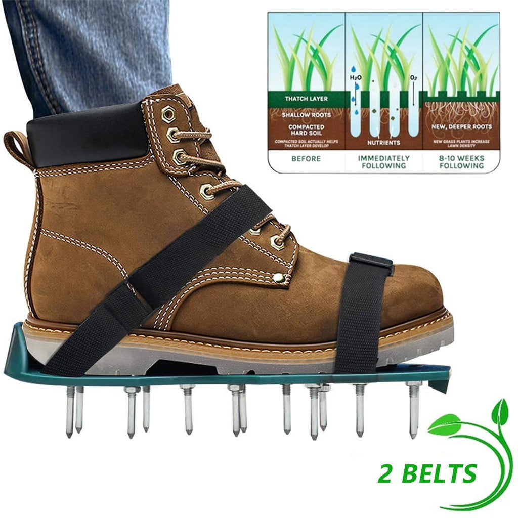 Lawn Aerator Shoes with Hook & Loop Straps for Effectively Aerating Lawn Soil, One Size Fits All Free-Installation Heavy Duty Spiked Sandals Shoes for Easy Use for Yard Patio Garden