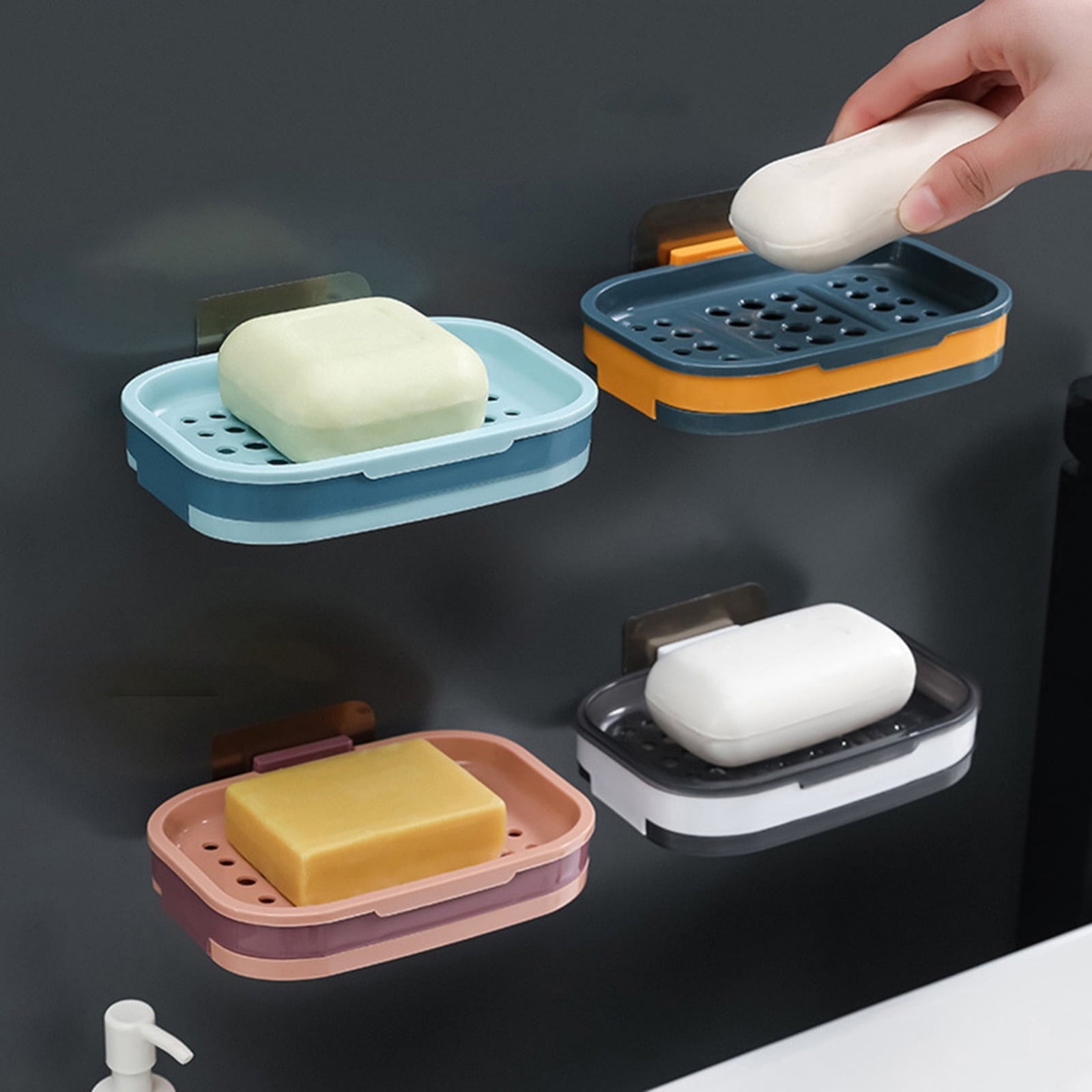 Shower Soap Dish with Suction Cups, Wall-Mounted Bathroom Organizer for Bar Soap, Waterproof Kitchen Soap Holder with Drainage Holes Blue 5.12x3.35x0.787'' Pink