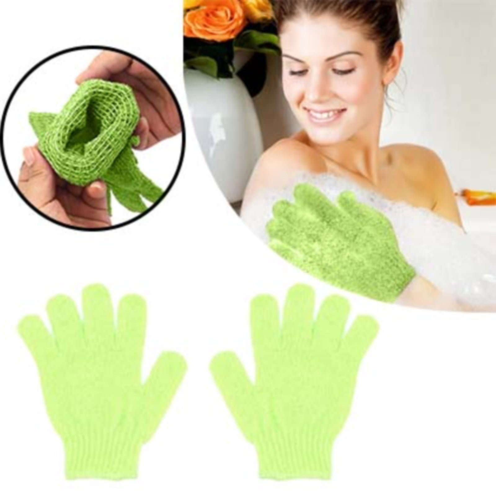 Exfoliating Gloves,1 Pair /2 Pcs, Skin Exfoliator for Body, Bath/Scrub Gloves, Shower Accessories for Women, Exfoliation Mitt, Green, 5.9x7.28 5.9" x 7.28" Green