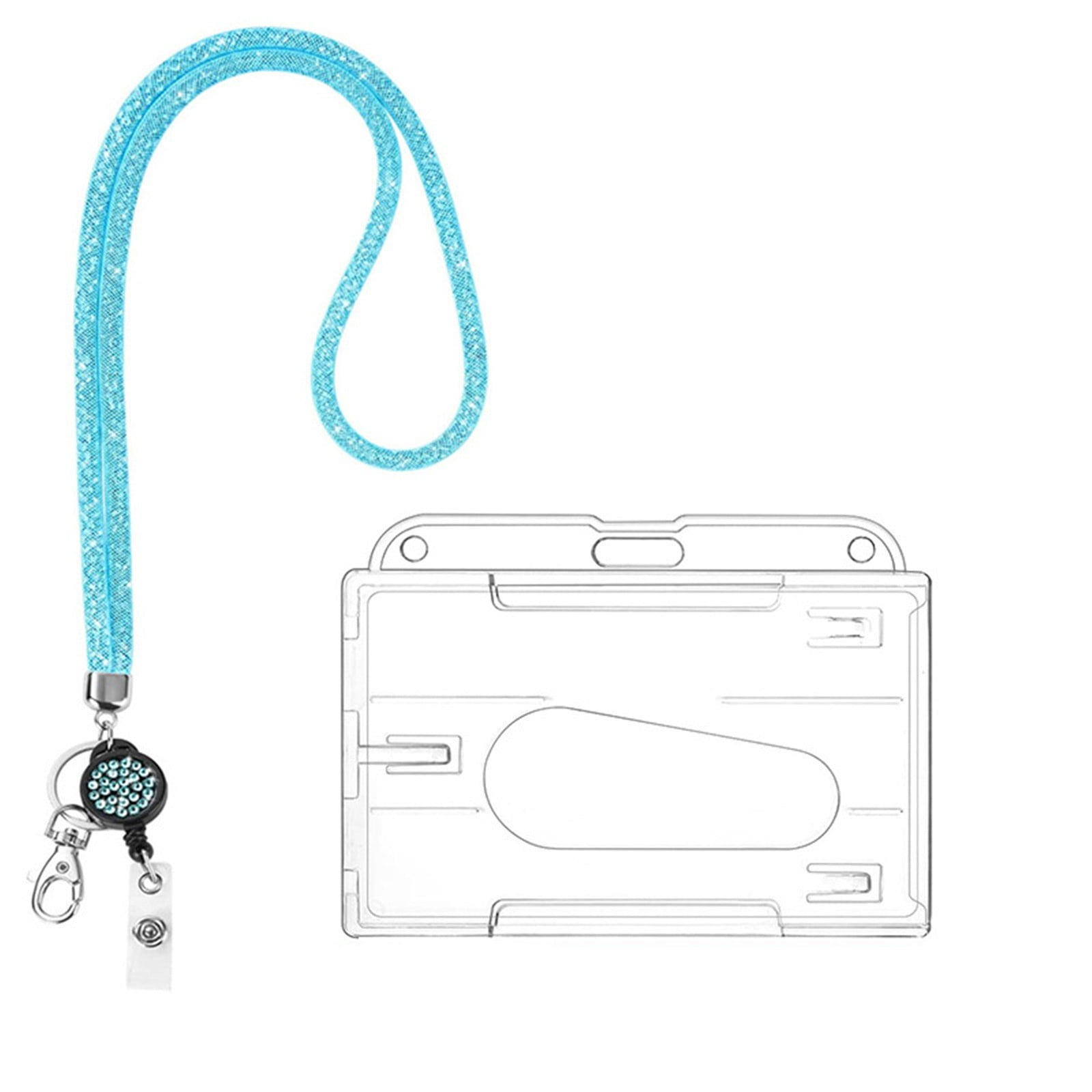 Retractable ID Badge Holder with Bling Neck Strap Lanyard, Heavy Duty Bling Badge Reel with Clear Card Holder for Office Worker Teacher Doctor (Sky Blue/1 Pcs) 3.54x2.64 3.54" x 2.64" Sky Blue