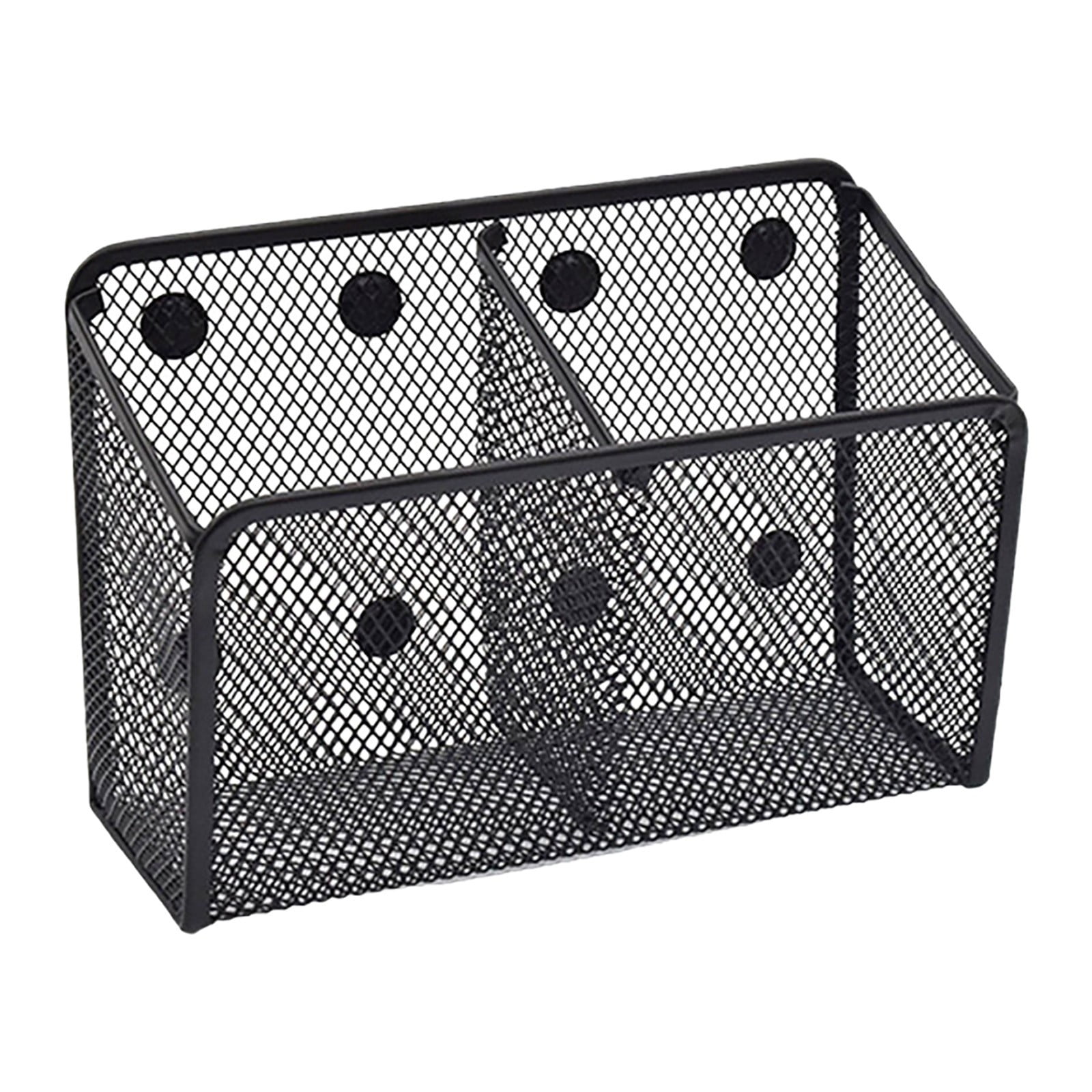 Magnetic Pen Holder, Heavy Duty 2 Slot Mesh Pencil & Marker Organizer for Desk, Extra Strong Magnets for Locker, Refrigerator, Dry Erase Board, Whiteboard Storage Solution, 7.28x2.68x4.92 3.35" x 2.17" x 3.94" Black