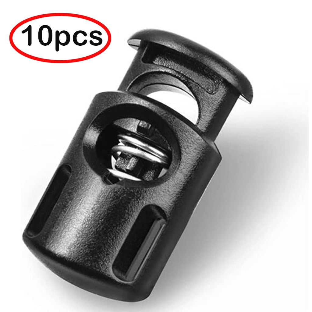 10Pcs Plastic Spring Cord Locks,Plastic Cord Locks Single Hole Spring Toggle Stopper Cord Stops,Cord Lock for Drawstring, Paracord Toggle Stopper Clasp,Shoelaces, Drawstrings, Paracord, Bags,Black Z_Black-2PCS