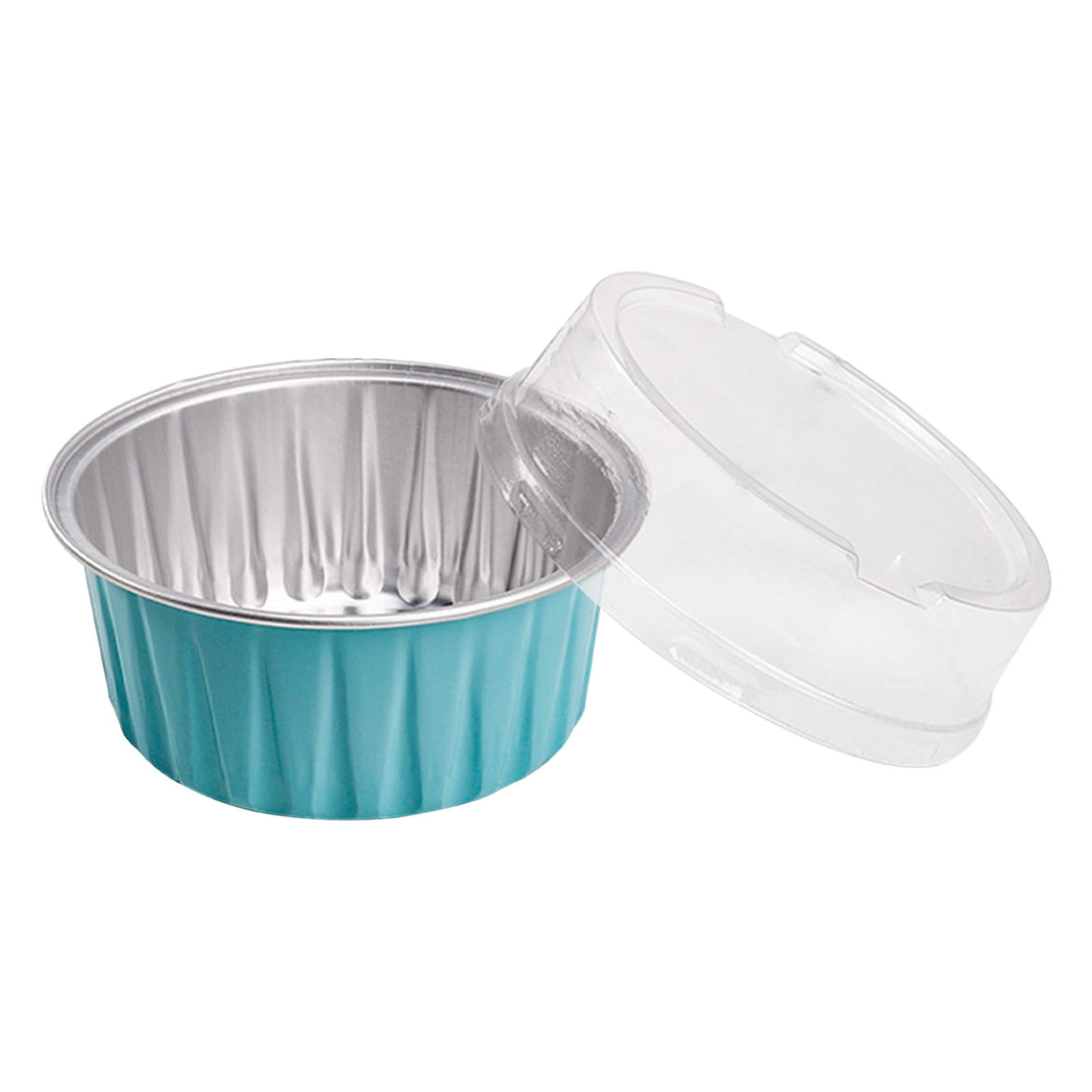 Aluminum Foil Baking Cups with Lids,20pcs Round Pudding and Cake Molds,Heat-Resistant Up to 250°C,Reusable for Oven,Microwave,and BBQ,Ideal for Parties,Catering,and Home Baking Blue