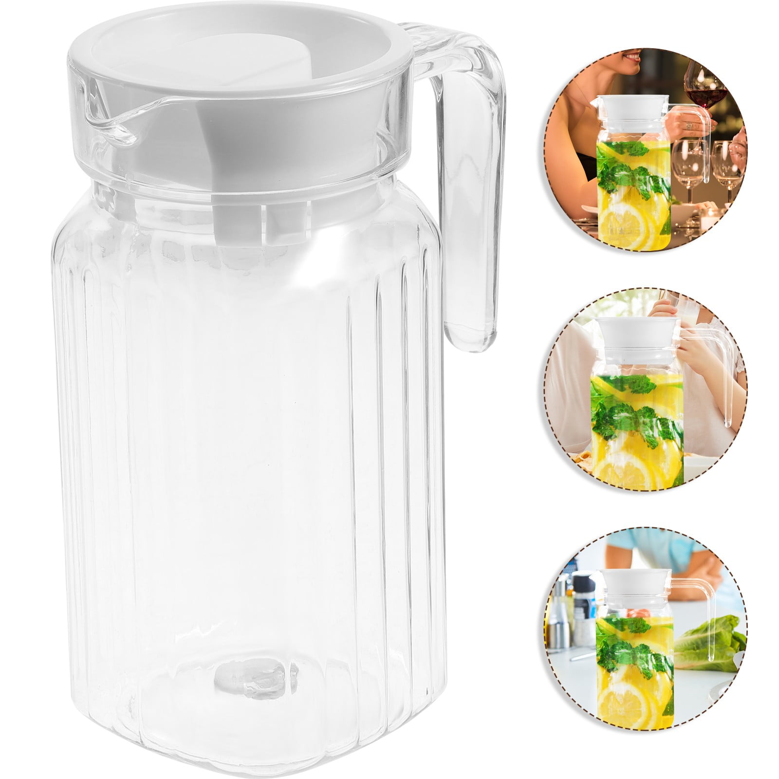 20 oz Small Plastic Carafe with Lid and Spout, 600ml Small Clear Water Jug for Hot/Cold Water, Iced Tea Pitcher for Coffee, Mini Juice and Homemade Beverage Carafe, 6.3x3.35 6.30" x 3.35" White