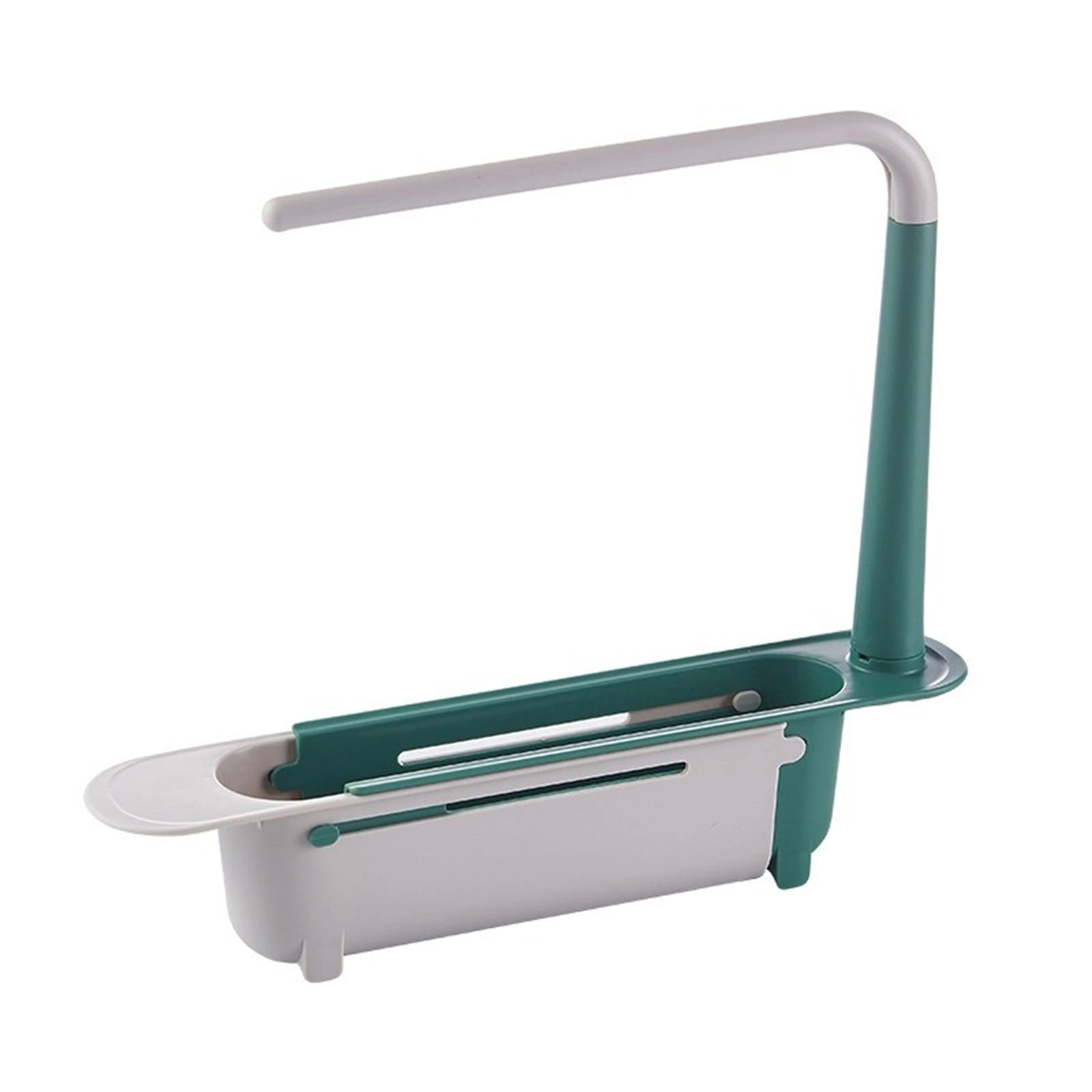 1 Pcs Telescopic Kitchen Over Sink Organizer With Towel Hanger,Expandable Dish Caddy Drying Rack,Drain Basket Tray Caddy,Adjustable Length Colander Rack Sponge Holder Storage Tray Green