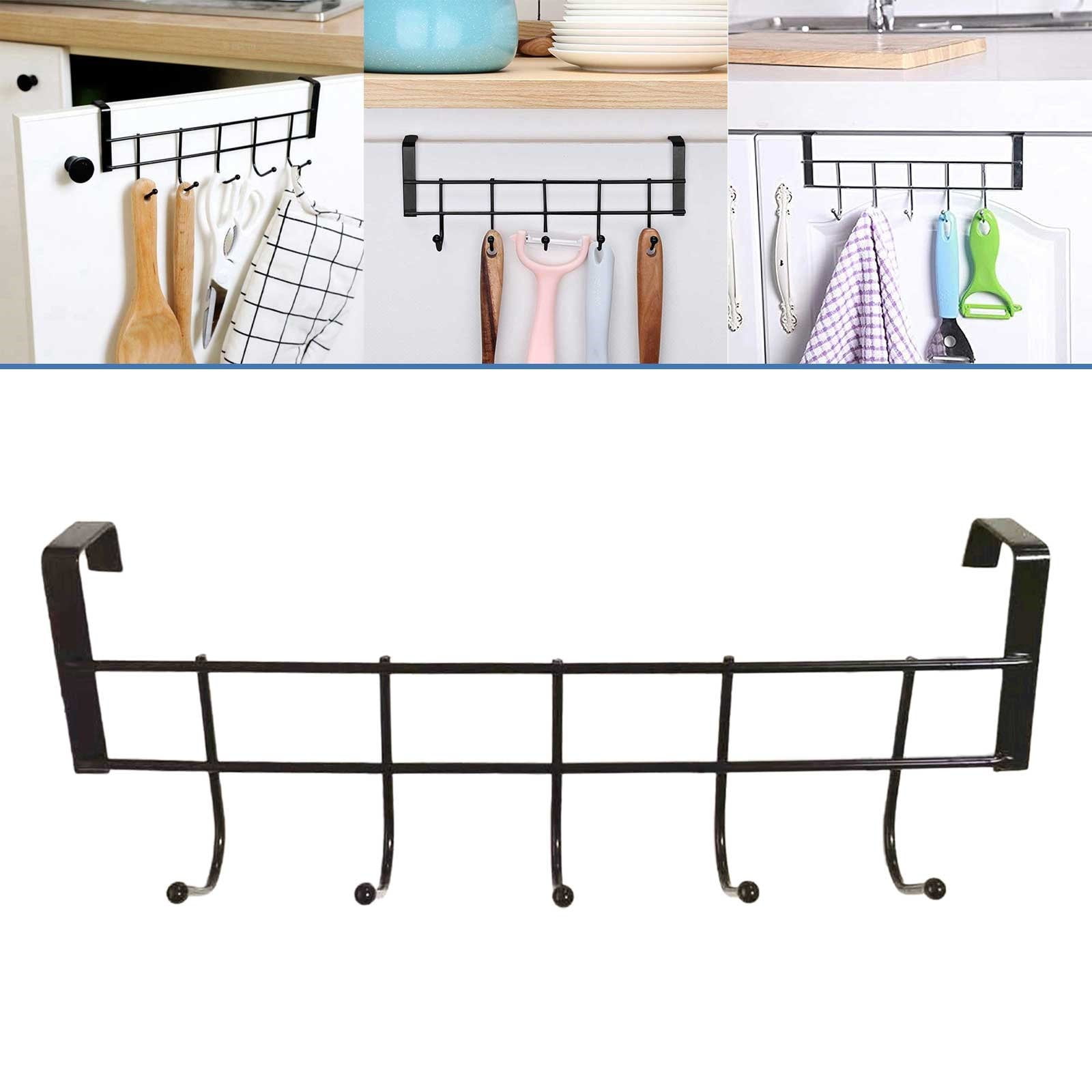 Over The Door Hook for Doors up to 1.4'' Thickness, Stainless Steel Over Door Hanger with 5 Hooks, Door Coat Rack for Entryway & Bathroom Hanging Coats, Backpack, Robes, Towels, 1 Pcs, 9.05x3.54 9.05" x 3.54" Black
