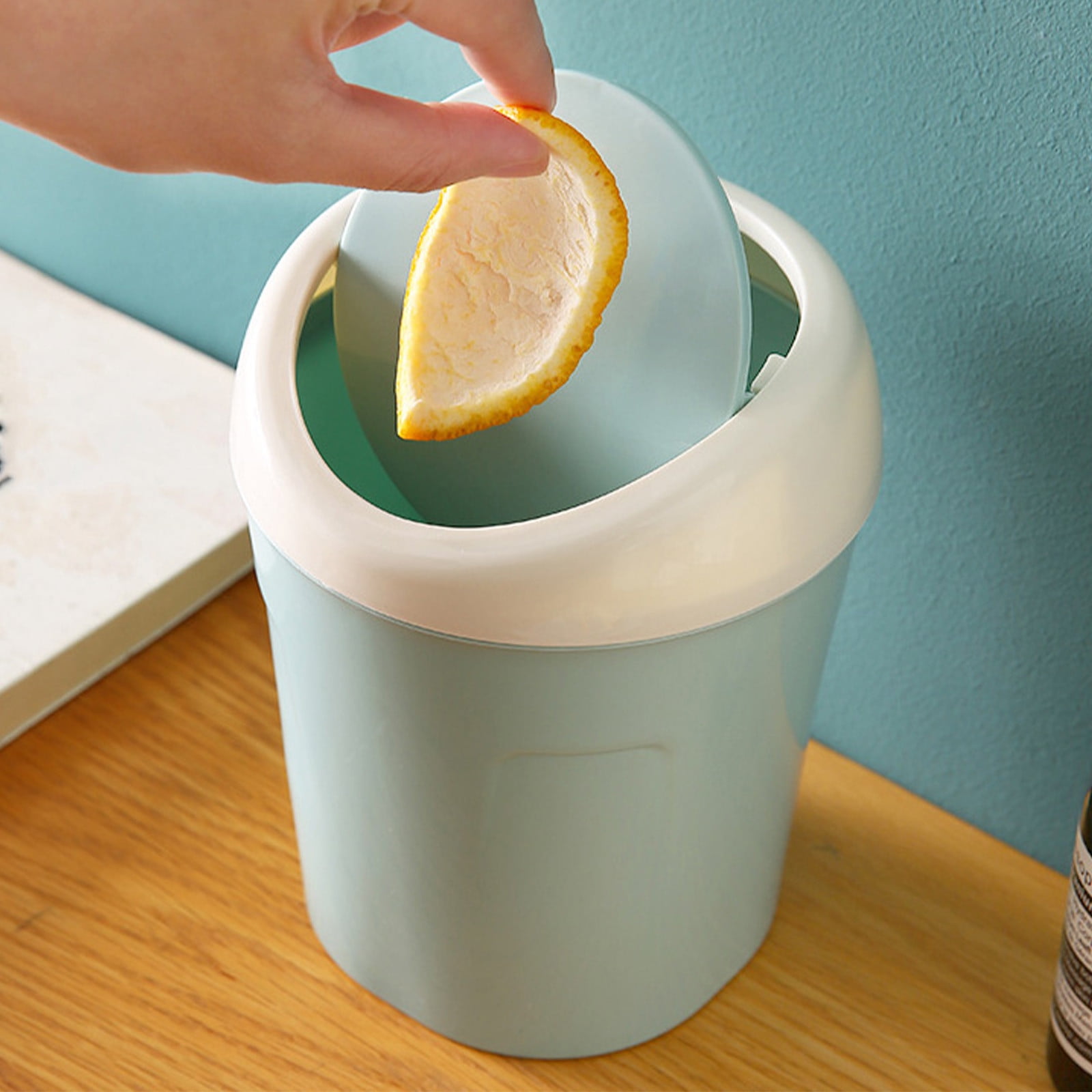Mini Desk Trash Can with Swing Lid,Tiny Countertop Garbage Bin Portable Waste Basket for Desktop Home Office&Desktop Garbage Can Trash Waste Bin Basket Dustbin Container Home Car for Green Blue