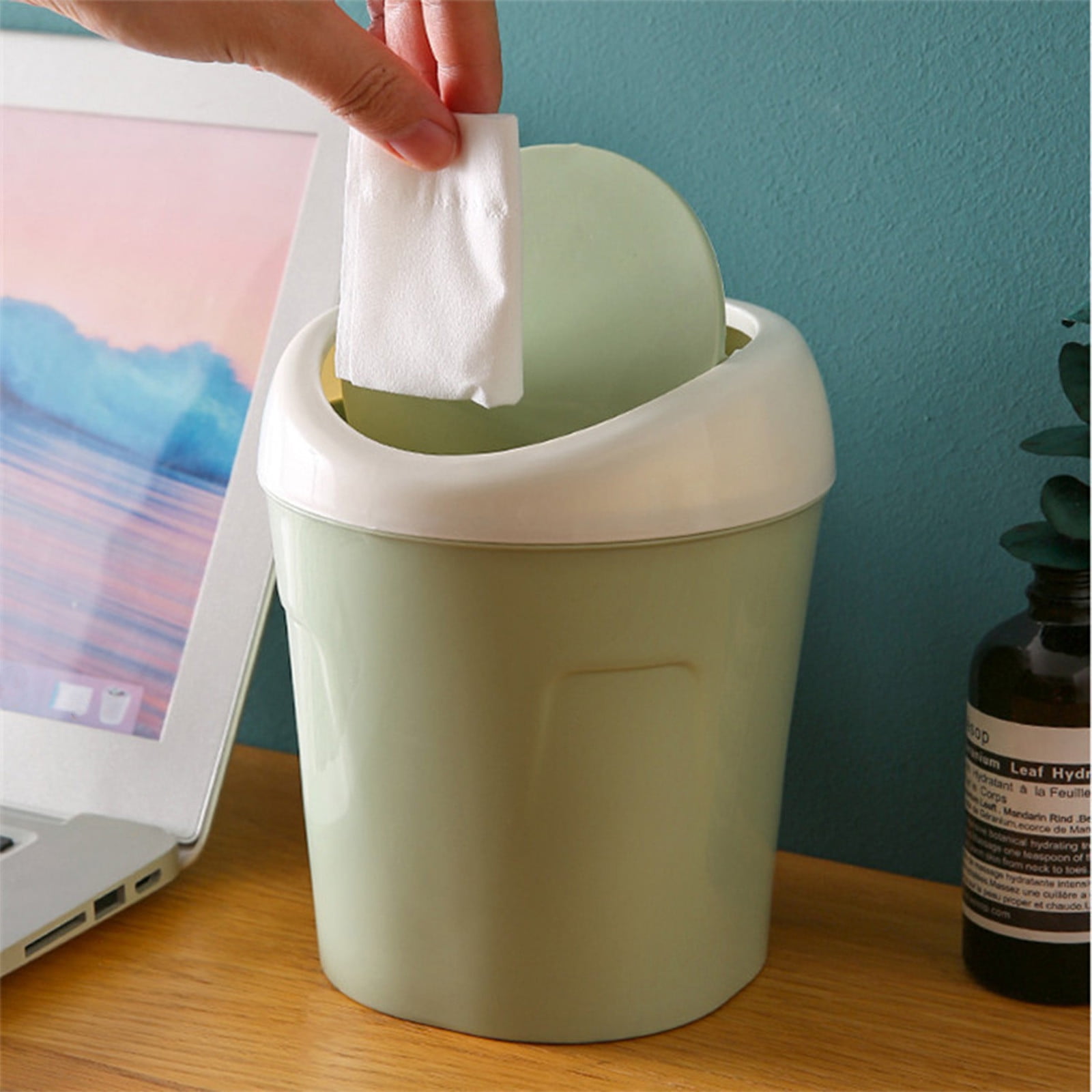 Mini Desk Trash Can with Swing Lid,Tiny Countertop Garbage Bin Portable Waste Basket for Desktop Home Office&Desktop Garbage Can Trash Waste Bin Basket Dustbin Container Home Car for Green