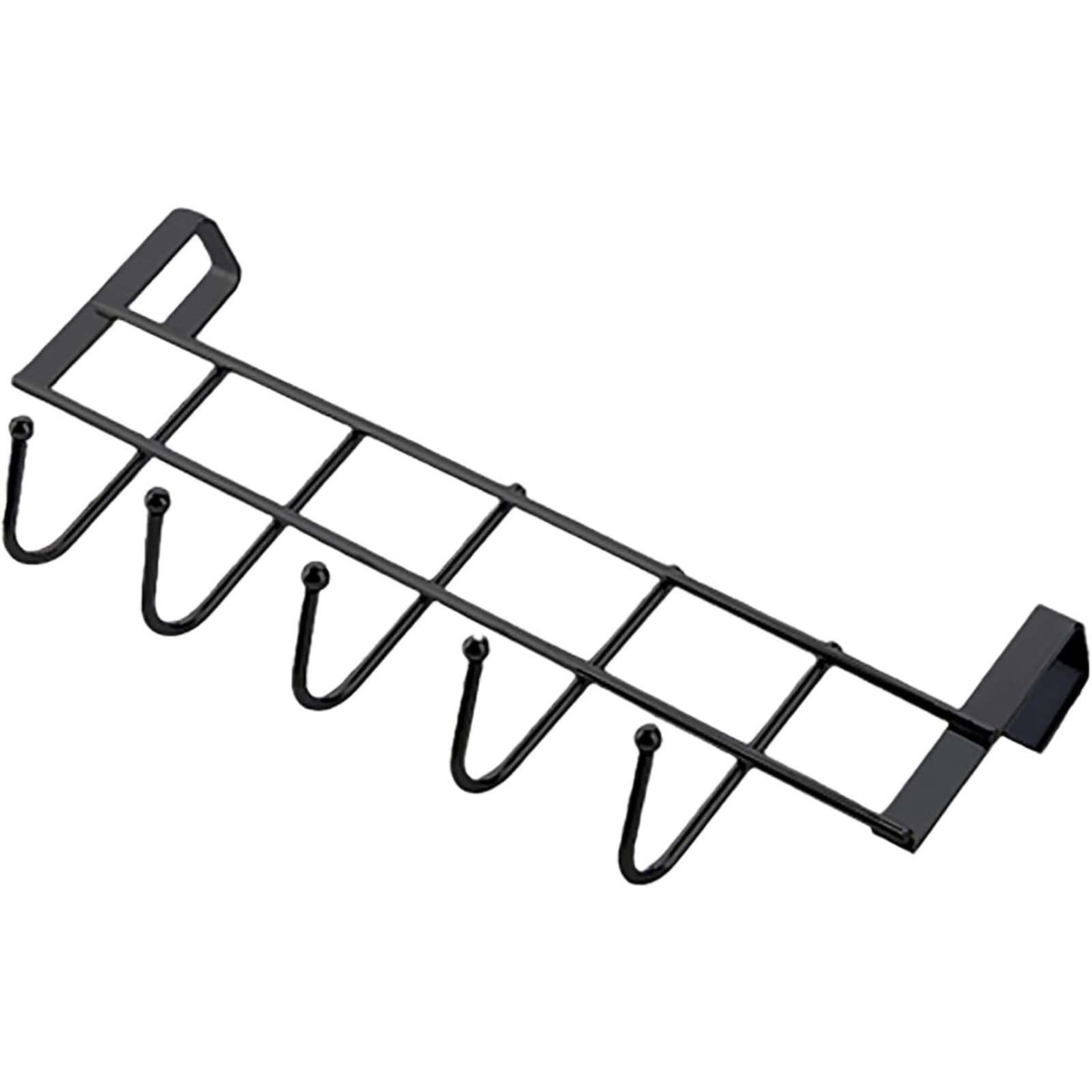 Over The Door Hooks, Door Hanger, Over The Door Towel Rack, Door Coat Towel Hanger Door Coat Rack, No Drilling Metal Hanger with 5 Hooks for Hanging Clothes, Jacket, Hats, 1 Pcs, 9.7x3.5x0.8 9.4" x 3.5" x 2.0" Black
