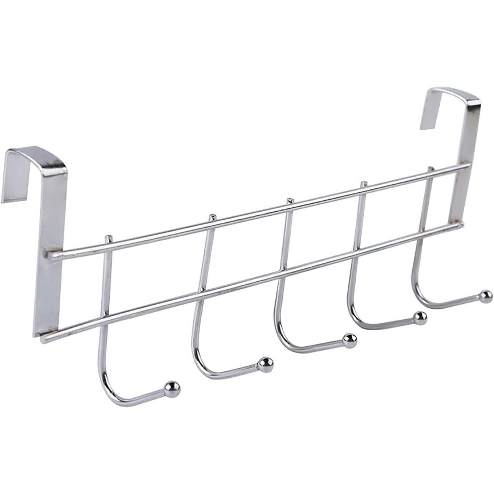 Over The Door Hooks, Door Hanger, Over The Door Towel Rack, Door Coat Towel Hanger Door Coat Rack, No Drilling Metal Hanger with 5 Hooks for Hanging Clothes, Jacket, Hats, 1 Pcs, 9.7x3.5x0.8 9.7" x 3.5" x 2.1" Black