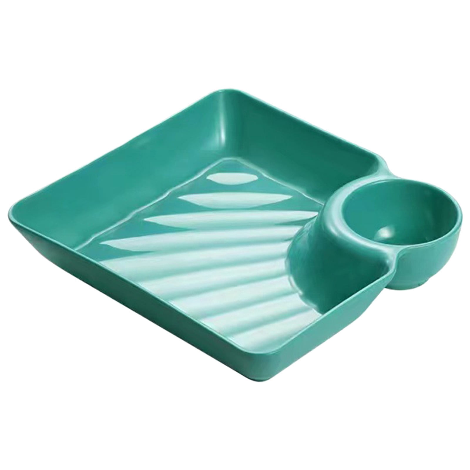 Chip Dip Serving Platter, Plastic Dumpling Plates with Sauce Compartment, Square Serving Dish Sushi Plates, Small Dip Tray for Appetizer, Taco Salsa, Fruit, Charcuterie, 1 Pcs, 7.28x7.2x1.6 7.28" x 7.2" x 1.6" Green