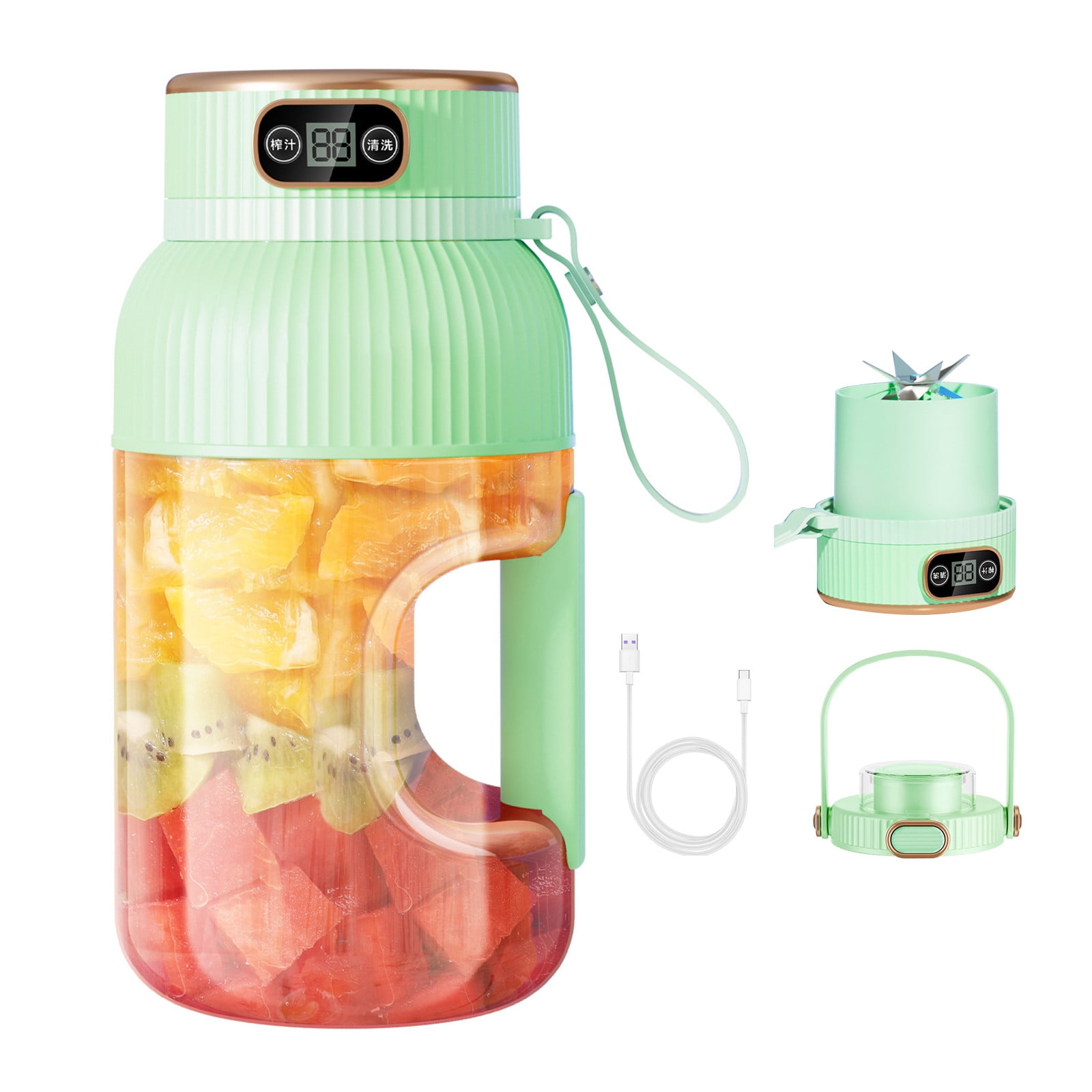 Portable 1200ml Electric Mixing Cup, Stainless Steel & Glass Body, Squeeze Bottle for Protein Shakes, Juices, Gym Drinks, Rechargeable, Airtight Lids, BPA-Free, Multi-Functional Blender Green