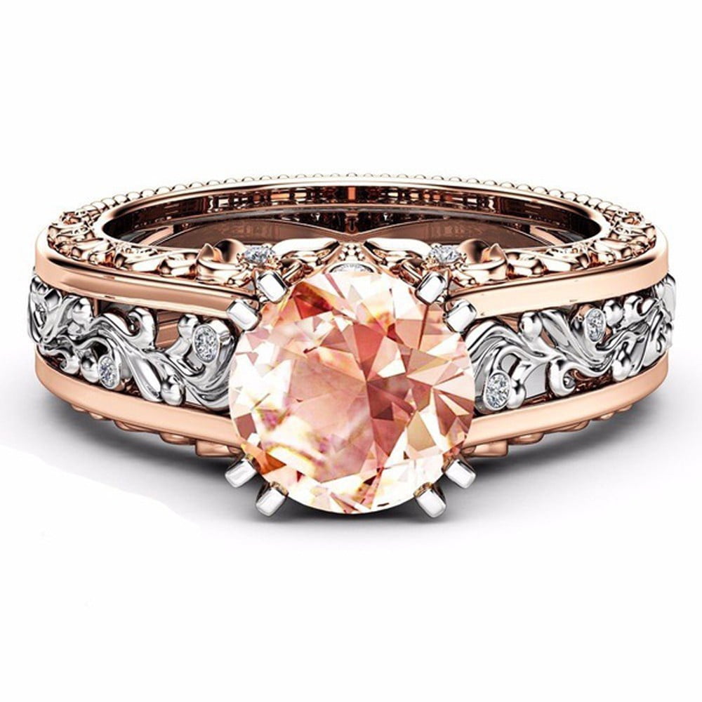 CILENON Fashion Women Color Separation Rose Gold Wedding Engagement Floral Ring (Coffee,One Size) Coffee