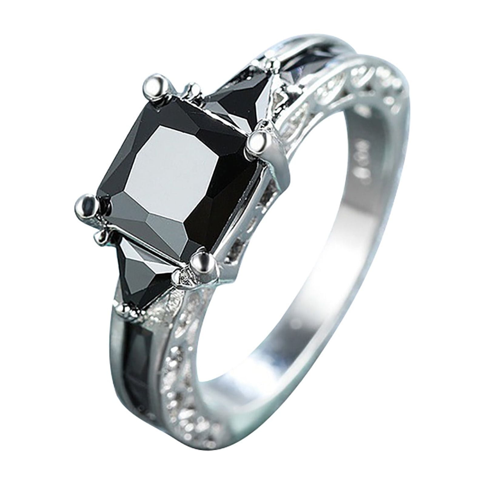 CILENON Women Fashion Ring Black Zircon Ring Ladies Jewelry Engaged Ring (Black,9) Black