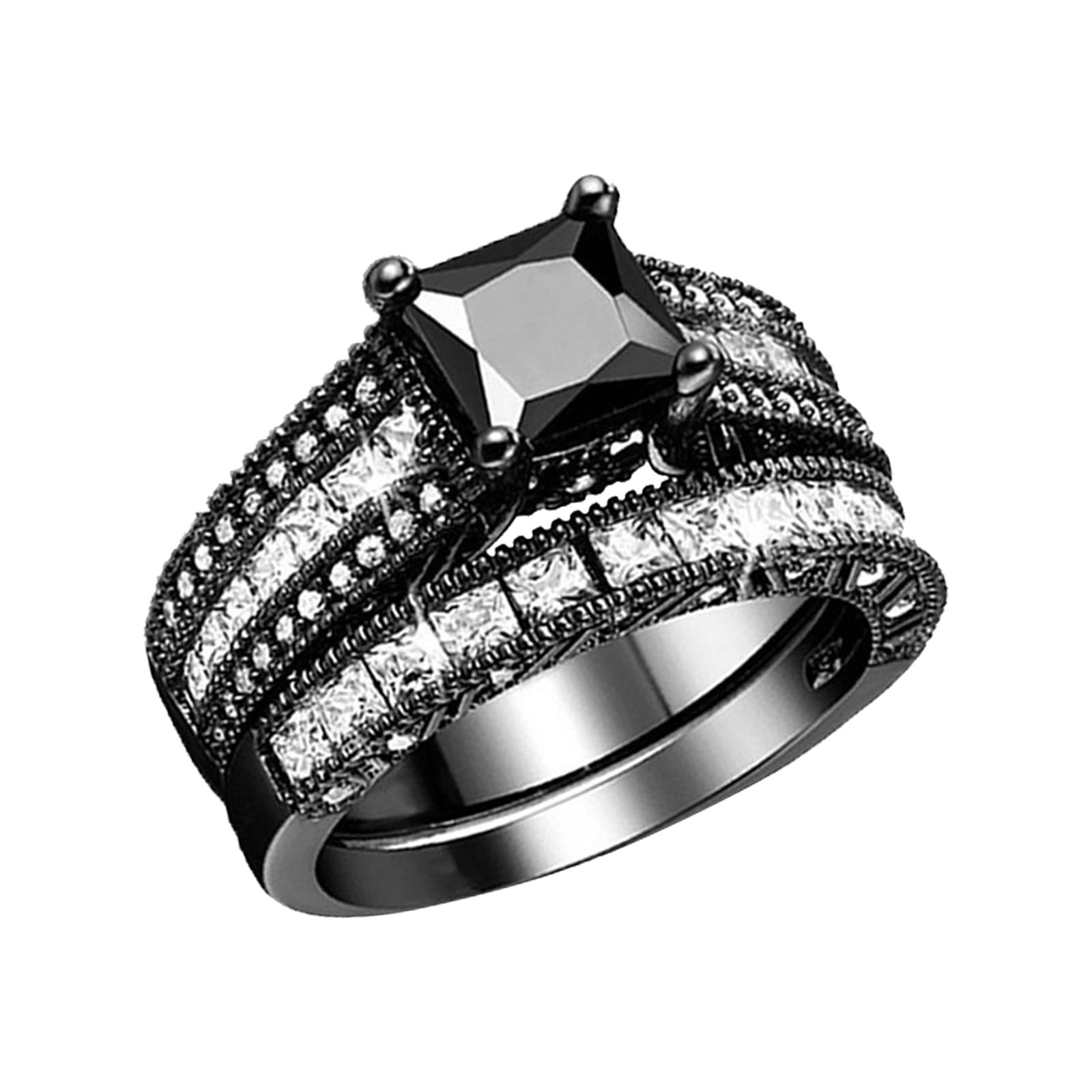 CILENON Women Fashion Ring Black Zircon Ring Ladies Jewelry Engaged Ring (Black,9) Z-Black