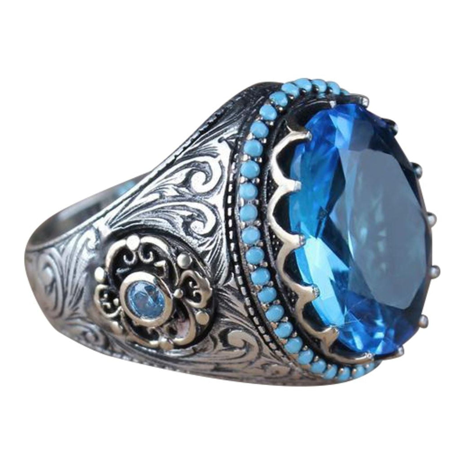 CILENON Women Fashion Ring Black Zircon Ring Ladies Jewelry Engaged Ring (Black,9) Z1-Blue