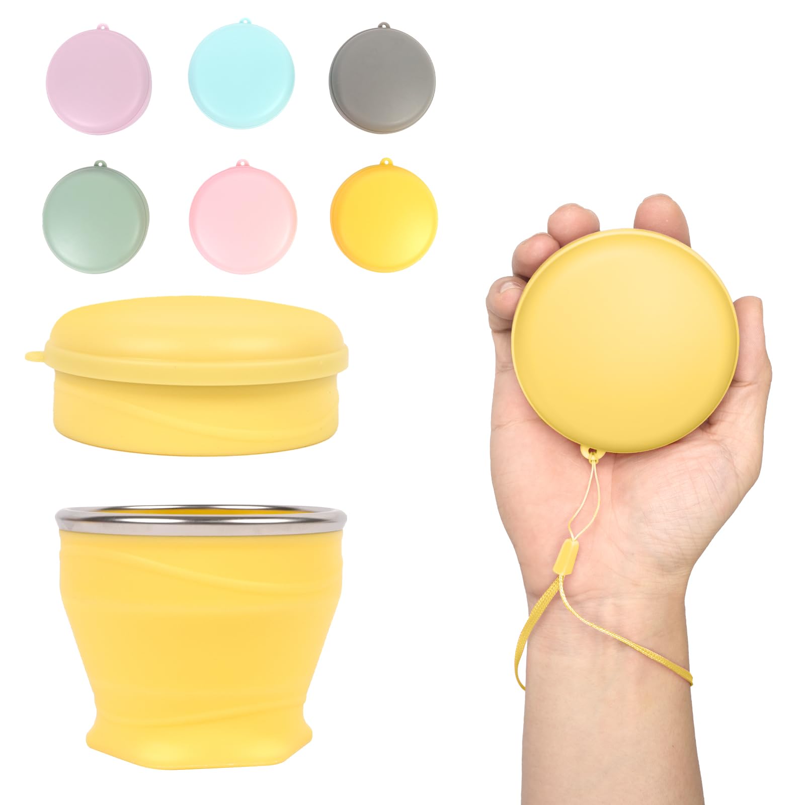 1pcs Water Bottle - Collapsible Cup - Silicone Collapsible Travel Mug, Reusable, Portable, Foldable Design, Outdoor, Hot and Cold Drinks, Hiking, Camping(Yellow)
