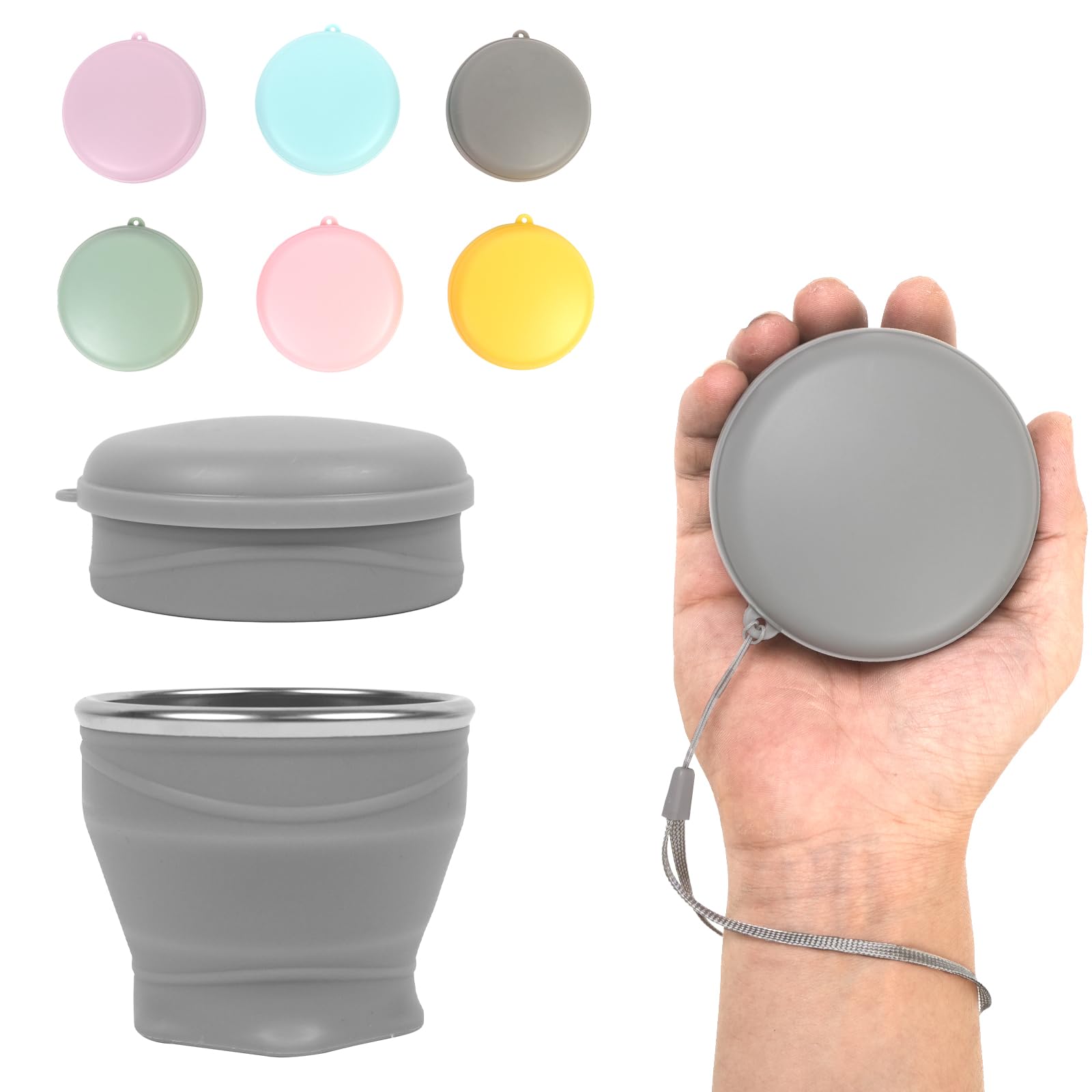 1pcs Water Bottle - Collapsible Cup - Silicone Collapsible Travel Mug, Reusable, Portable, Foldable Design, Outdoor, Hot and Cold Drinks, Hiking, Camping(Gray）