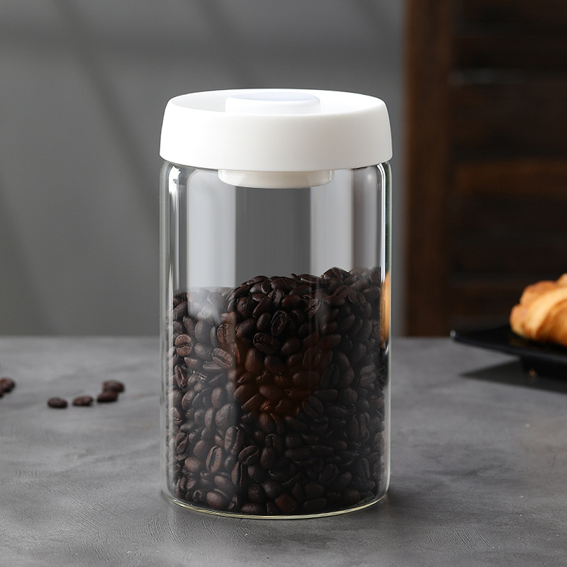 Glass Storage Containers - Storage Tin - Modern, manual vacuum storage tank made of borosilicate glass with moisture-proof lid for kitchen coffee condiments(1200ml)