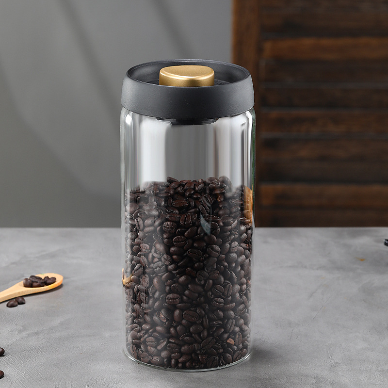 Glass Storage Containers - Storage Tin - Modern, manual vacuum storage tank made of borosilicate glass with moisture-proof lid for kitchen coffee condiments(1800ml)
