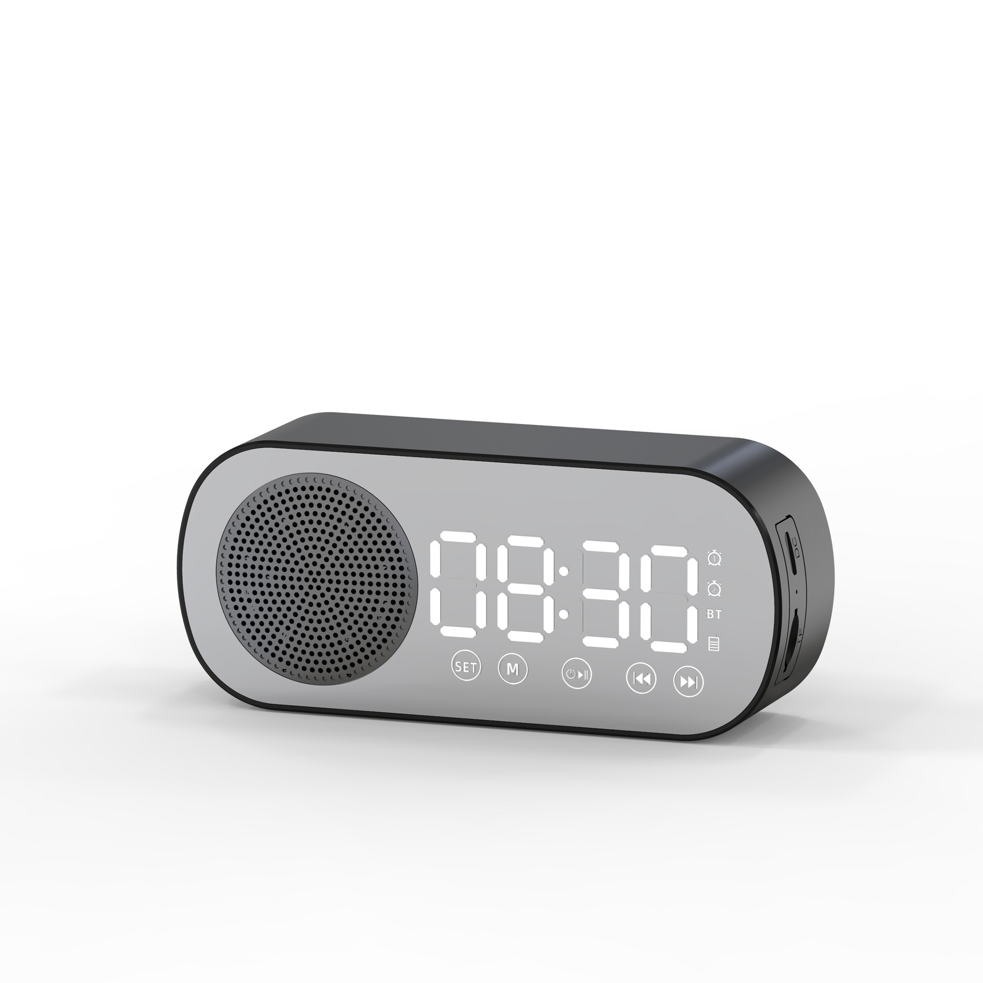 Alarm clock radio - mains powered alarm clock radio - child's alarm clock - digital alarm clocks - analog alarm clock - digital alarm clock - digital bedroom alarm clock - Bluetooth speaker - speaker - mirror with light - portable radio - Black - 1 piece