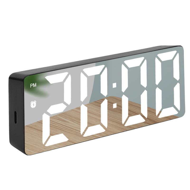 Alarm Clock for Children - Digital Alarm Clock - Time Memory - Voice Control - Adjustable Brightness - LED Mirror Display - with Type-C Interface - 12/24 Hour Display - Perfect for Deep Sleepers - Black
