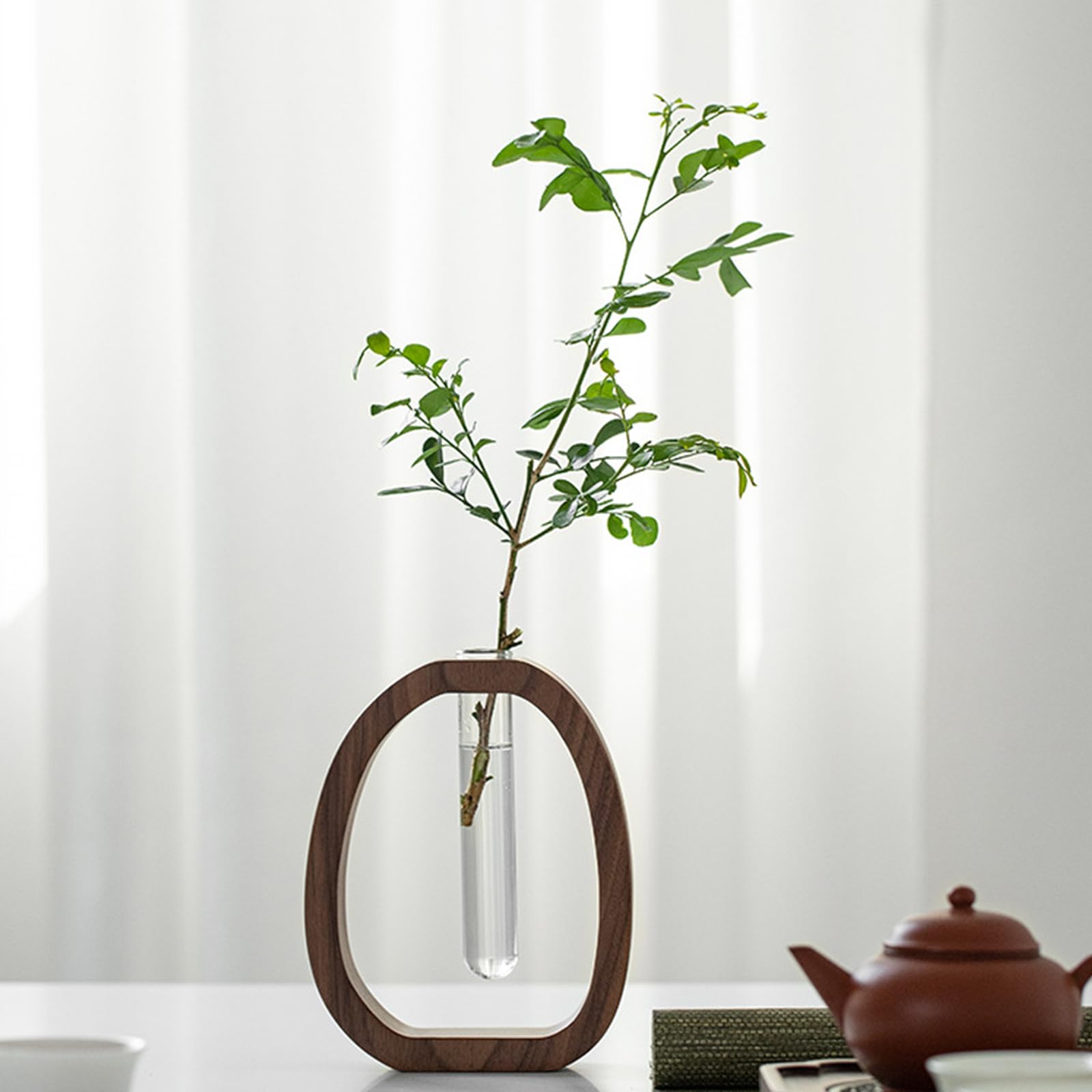 Plant Cutting Station - Flower Vase - Test Tube Vase - Hydroponics - Cutting Holder - Glass Vase - Table Decoration - Wooden Stand - Home Accessories - Dried Flowers - Vintage - Plant Stand - Brown - 1 Piece