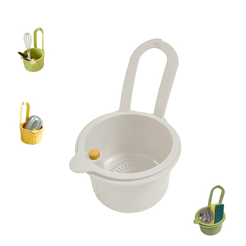 Sink Organizer - Sponge Holder - Sink Strainer - Hanging Waste Bin - Sink Tray - Drainer - Faucet Holder - Colander Basket - Residual Waste Filter - Kitchen Accessories - Countertop Storage Tray - Dishwasher Safe - White - 1 Piece