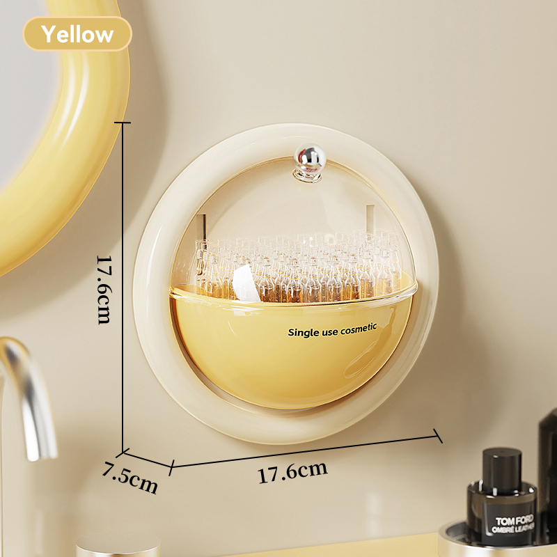 Cotton Pad Holder - Bathroom Organizer - Cotton Swab Holder - Makeup Organizer - Cosmetics Storage - Wall Rack - Wall Storage Box - Bathroom Accessories - Jewelry Box - Toiletries - Self-Adhesive - Yellow - 1 Piece