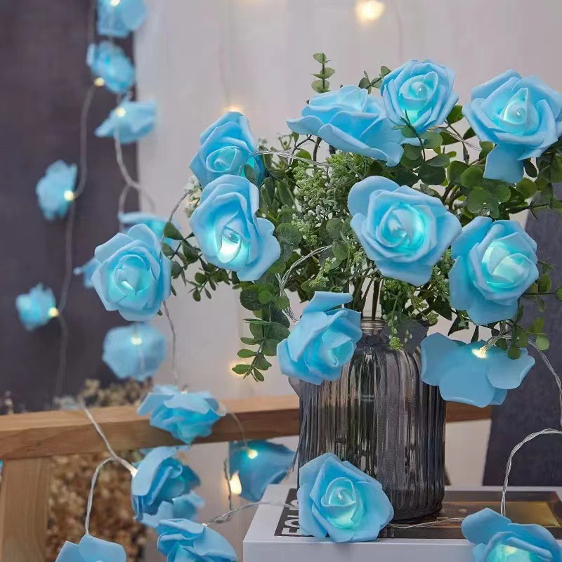Rose Fairy Lights - Indoor Mood Lighting - Bedroom Decoration - LED Lights - Artificial Flowers - Wedding Decoration - Window Decoration - Valentine's Day Gift - Fairy Lights - Home Accessories - Party Lighting - Blue - 1 Piece