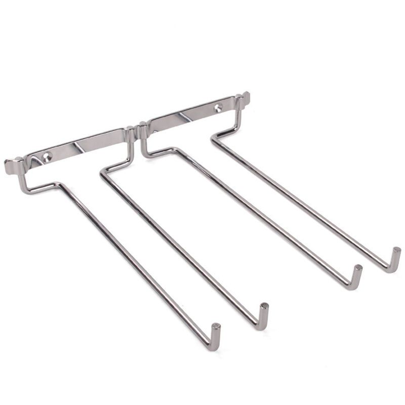 Hanging Glass Holder 2 Row Chrome Stemware Rack Under Shelf