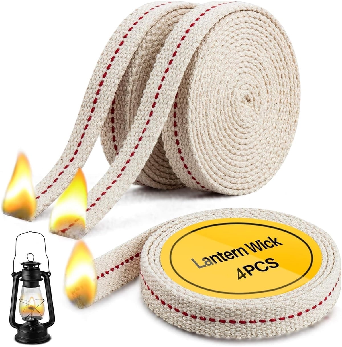 26.25 Feet Flat Wide, Oil Lamp Wick, Oil Burner Wick, Cotton Replacement Lanterns Wick with Red Stitch for Kerosene Paraffin Burner Lighting, Lantern Oil Burner, 4 Rolls 32.8'