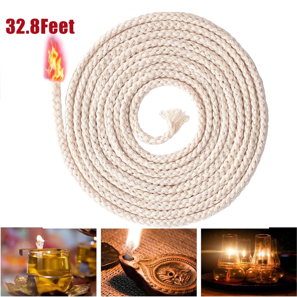 26.25 Feet Flat Wide, Oil Lamp Wick, Oil Burner Wick, Cotton Replacement Lanterns Wick with Red Stitch for Kerosene Paraffin Burner Lighting, Lantern Oil Burner, 4 Rolls 26.25'