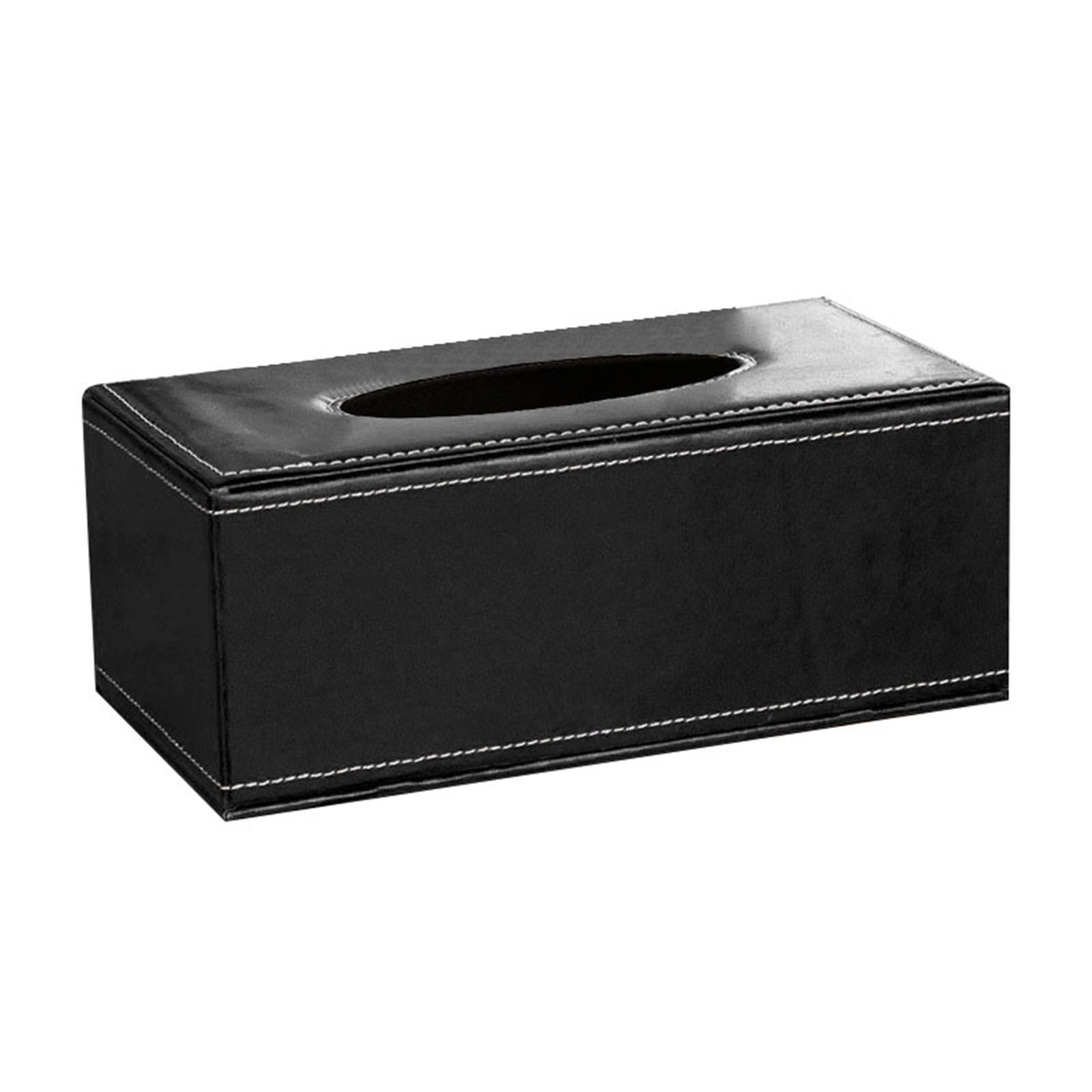Tissue Box Cover Rectangular, PU Leather Tissue Box Holder for Kleenex, Napkin, Tissue Box Cover Rectangle, Tissue Holder for Bathroom Car Home Decorative A Black