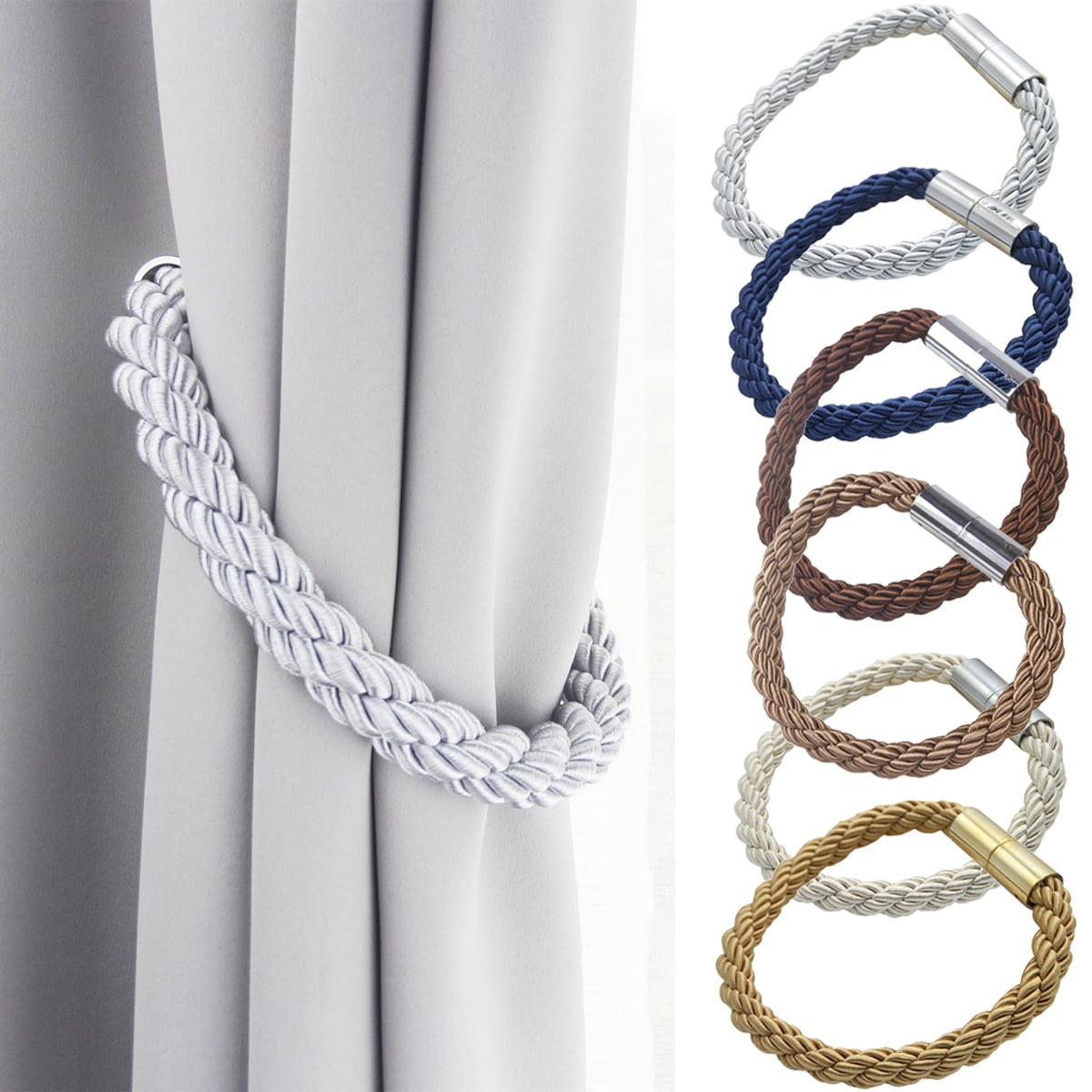 Travelwant 2Packs Magnetic Curtain Tiebacks Modern Handmade Weave Rope Curtain Holdbacks Convenient Decorative Curtain Drape Tie Backs for Home and Office Window Drapery Coffee