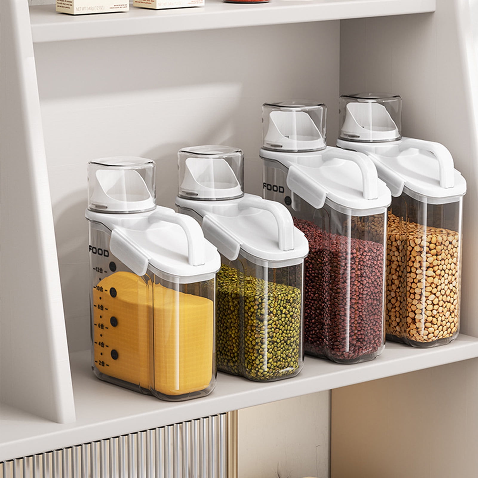 2000ml/2800ml Airtight Cereal Container Rice Dry Grain Dispenser Thicken Rice Cylinder Clear Food Storage Box S Ivory