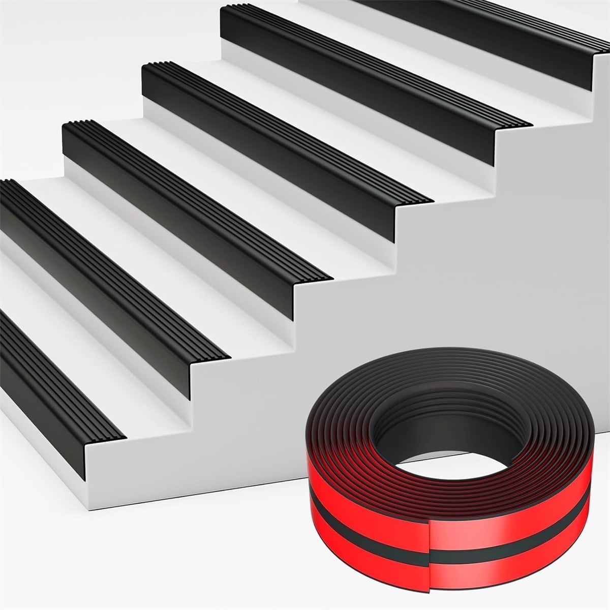Vinyl Rubber Stair Nosing,Stair Edge Trim,Corner Guard,3 ft Self Adhesive Nose Molding Non-Slip Rubber Edge Protector Steps Trim Rubber Strips for Indoor & Outdoor Staircase Step Uses (Black) Black