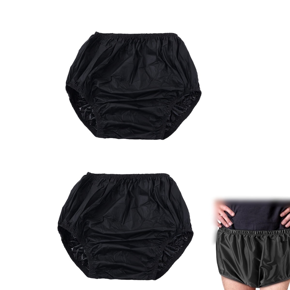 Lightweight Diaper,2 Pack Portable Adult Leakproof Diapers Covers for Indoor,Portable Plastic Waterproof Incontinence Pants for Indoor,Outdoor,Black XL Black-Size L Black-Size L