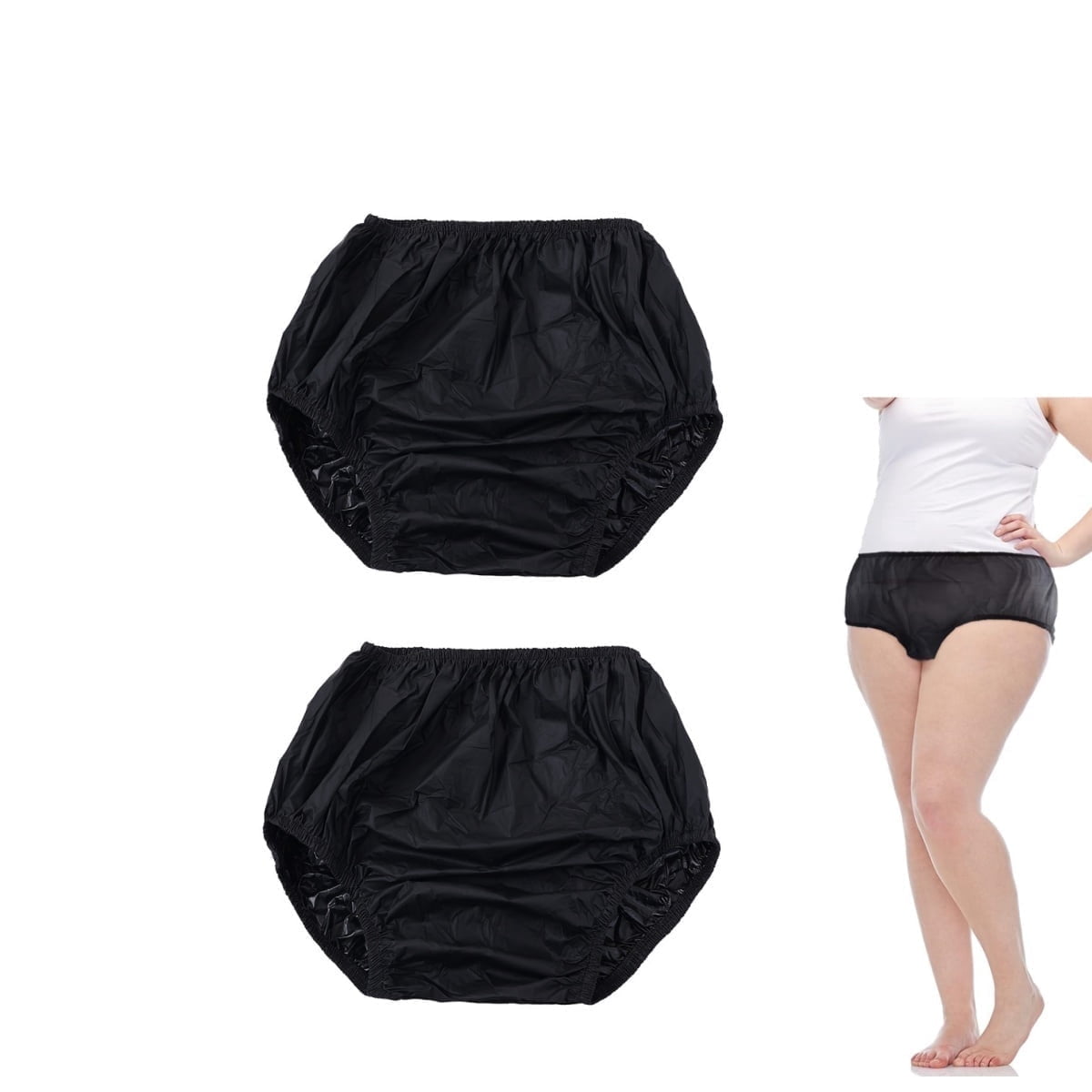 Lightweight Diaper,2 Pack Portable Adult Leakproof Diapers Covers for Indoor,Portable Plastic Waterproof Incontinence Pants for Indoor,Outdoor,Black XL Black-Size S Black-Size S