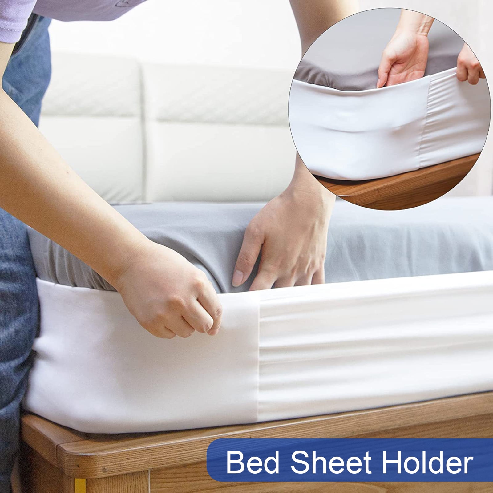 Bed Sheet Holder Elastic Non-slip Time Saving Fully-encased Design Sheet Fixing 360 Degree Surround Sheet Fastening Cover for Bedroom White